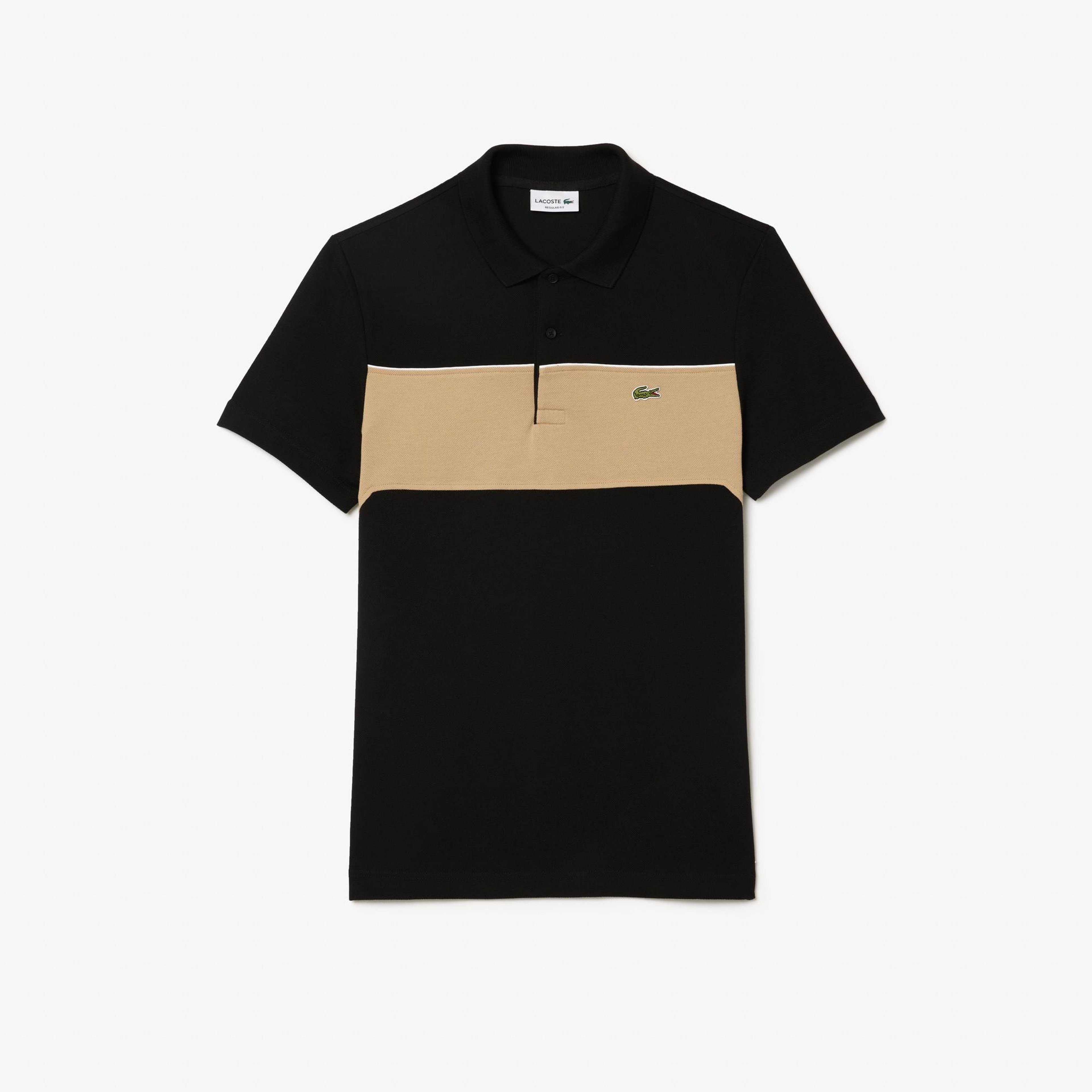 Erkek Regular Fit Renk Bloklu Siyah Polo
