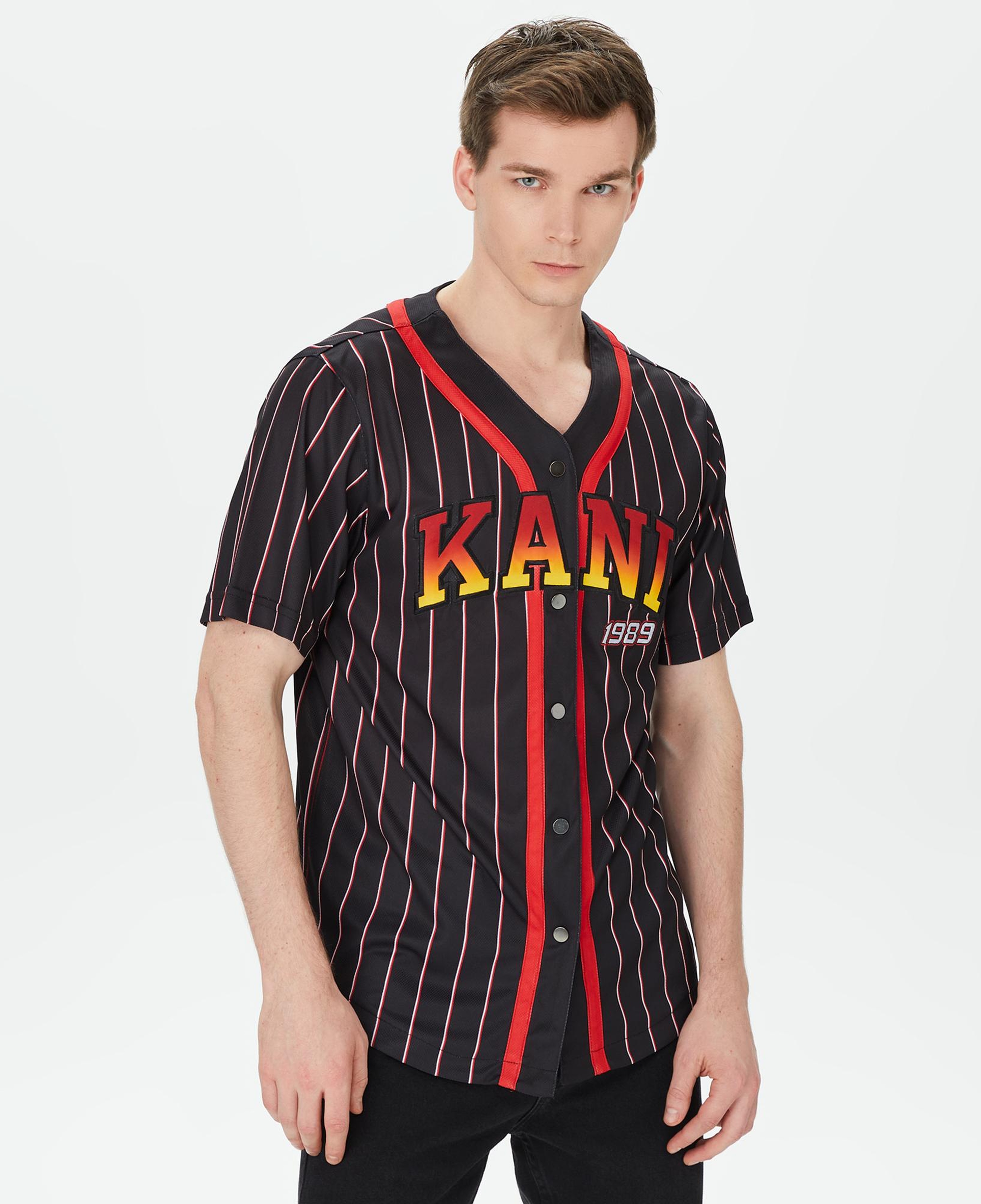 Karl Kani Serif Pinstripe Baseball Erkek Siyah/Kırmızı/Beyaz Gömlek