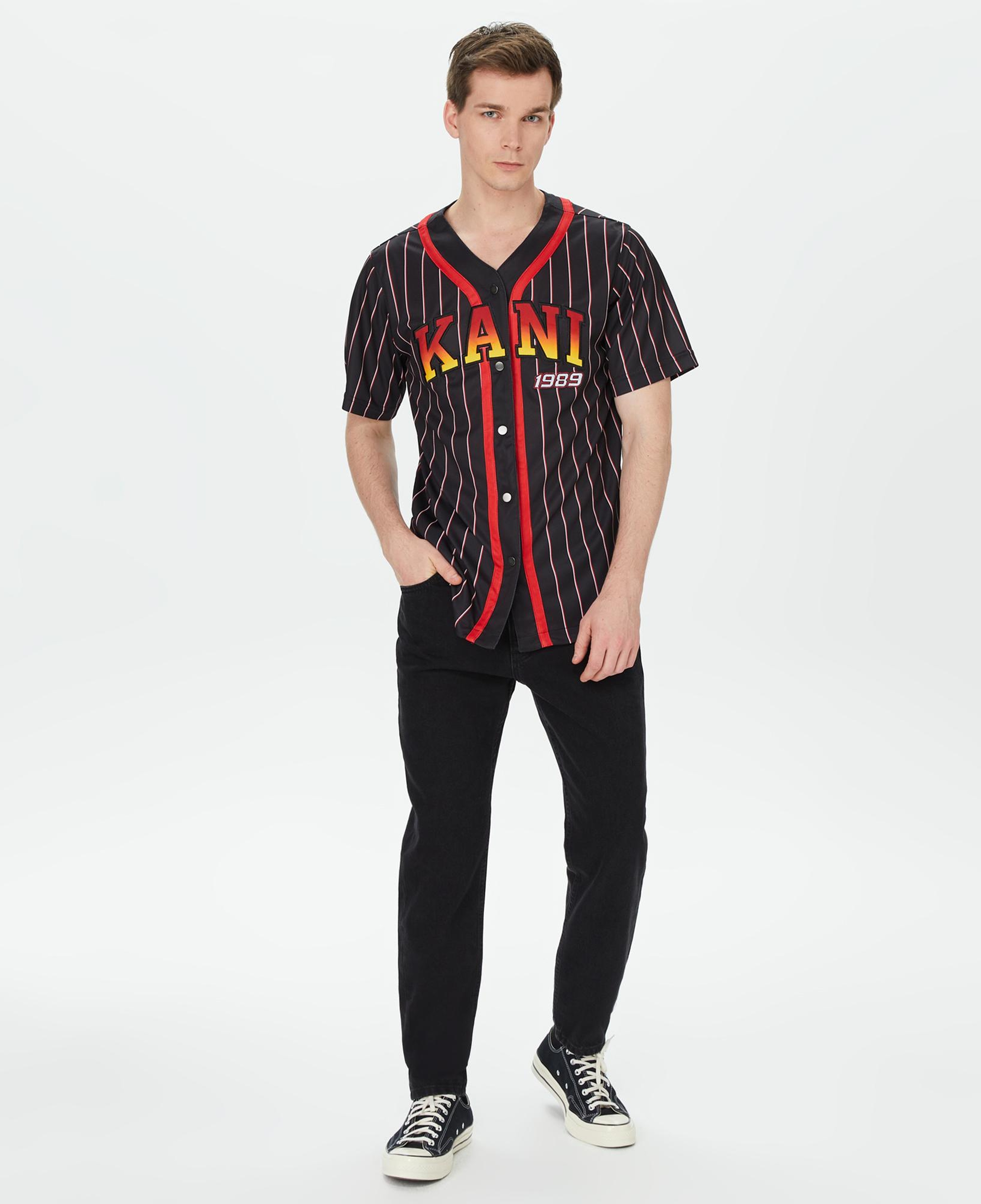 Karl Kani Serif Pinstripe Baseball Erkek Siyah/Kırmızı/Beyaz Gömlek