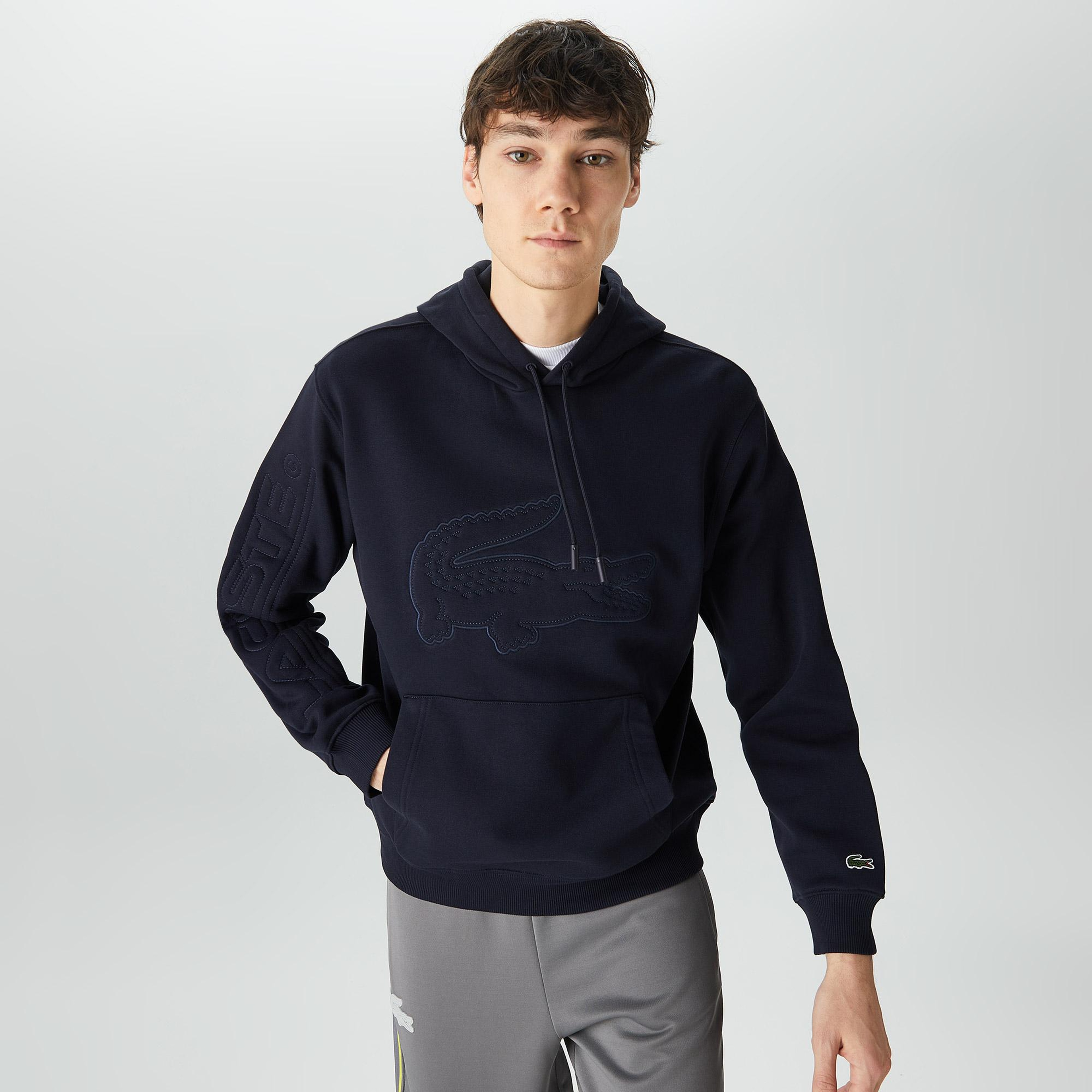 Erkek Relaxed Fit Kapüşonlu Baskılı Siyah Sweatshirt