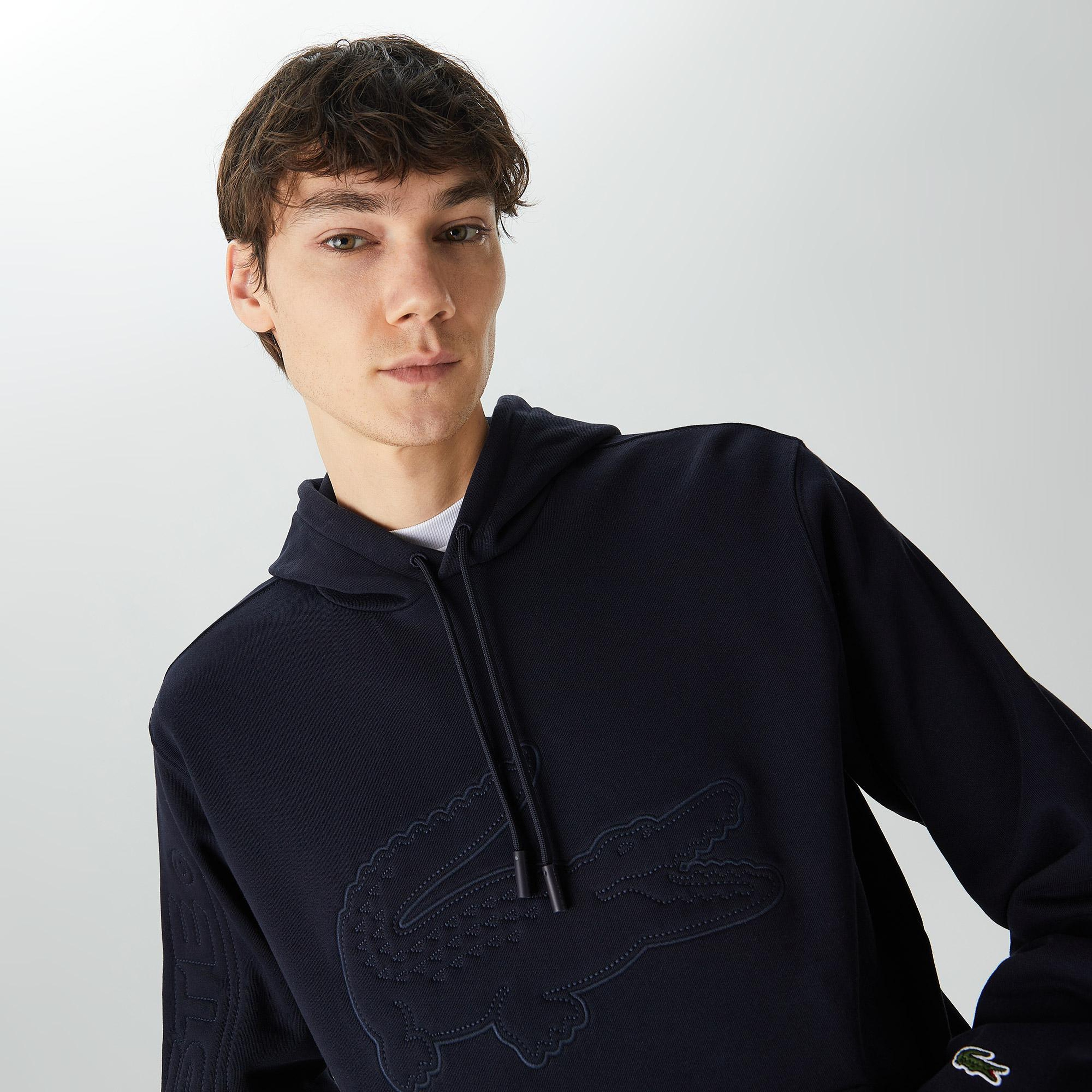 Erkek Relaxed Fit Kapüşonlu Baskılı Siyah Sweatshirt