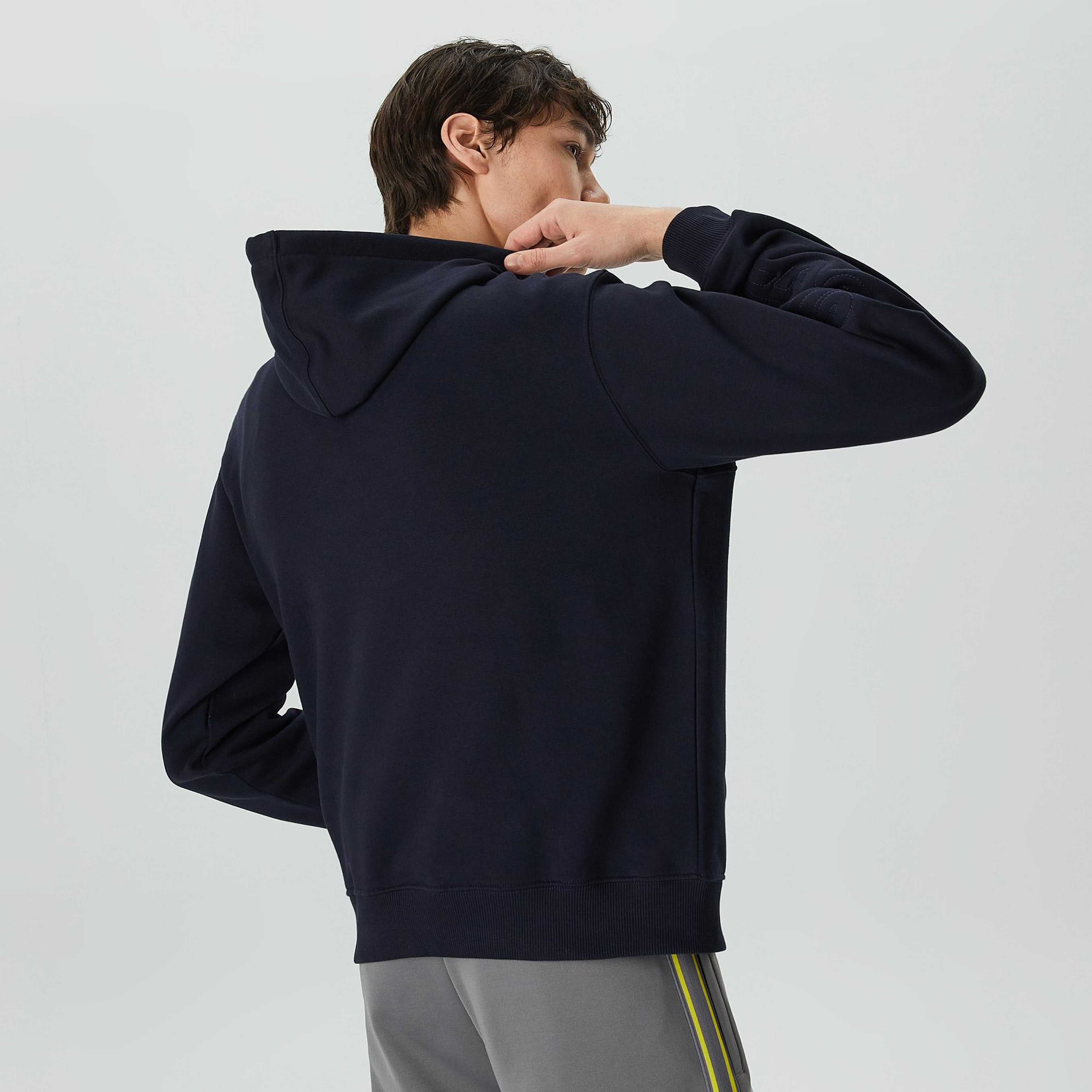 Erkek Relaxed Fit Kapüşonlu Baskılı Siyah Sweatshirt