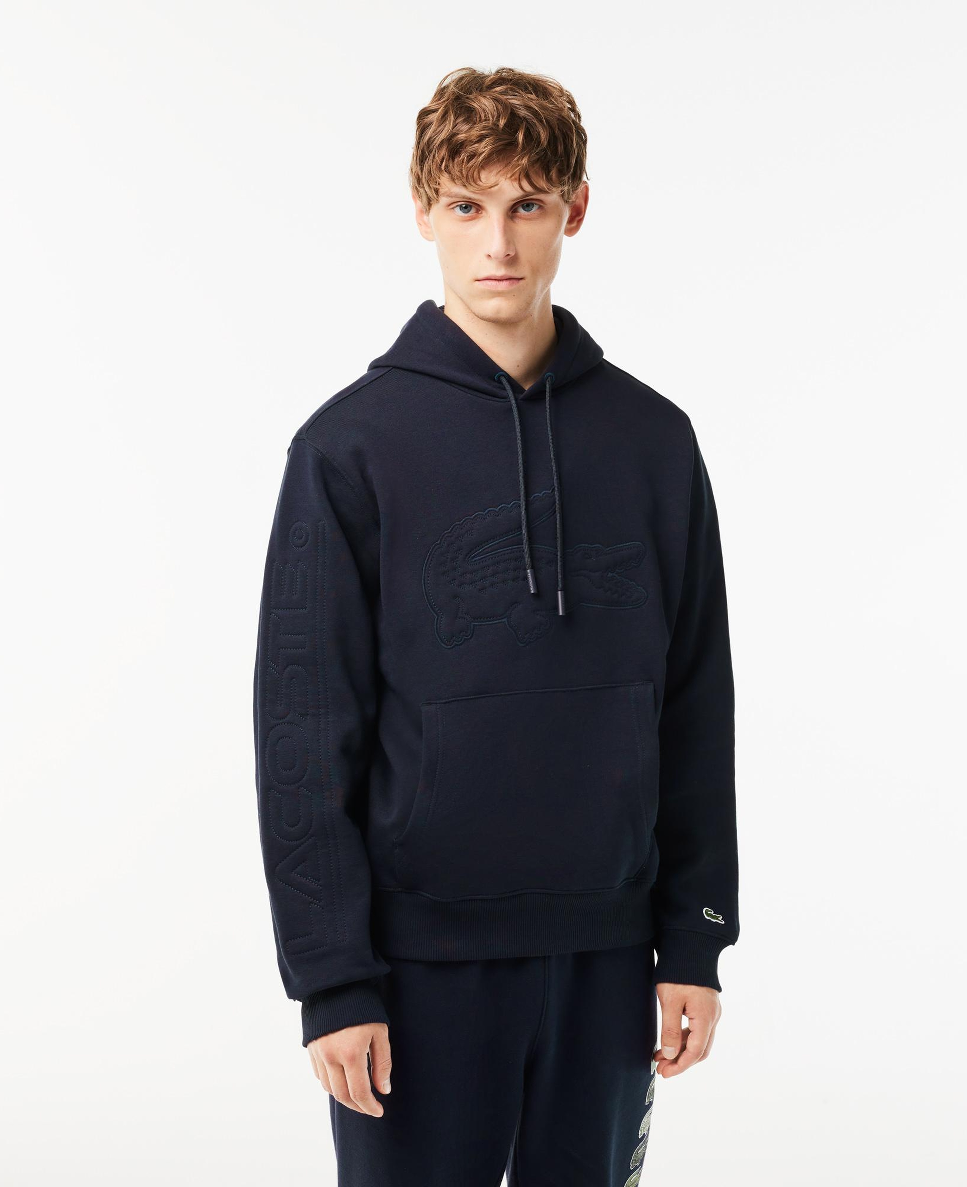 Erkek Relaxed Fit Kapüşonlu Baskılı Siyah Sweatshirt
