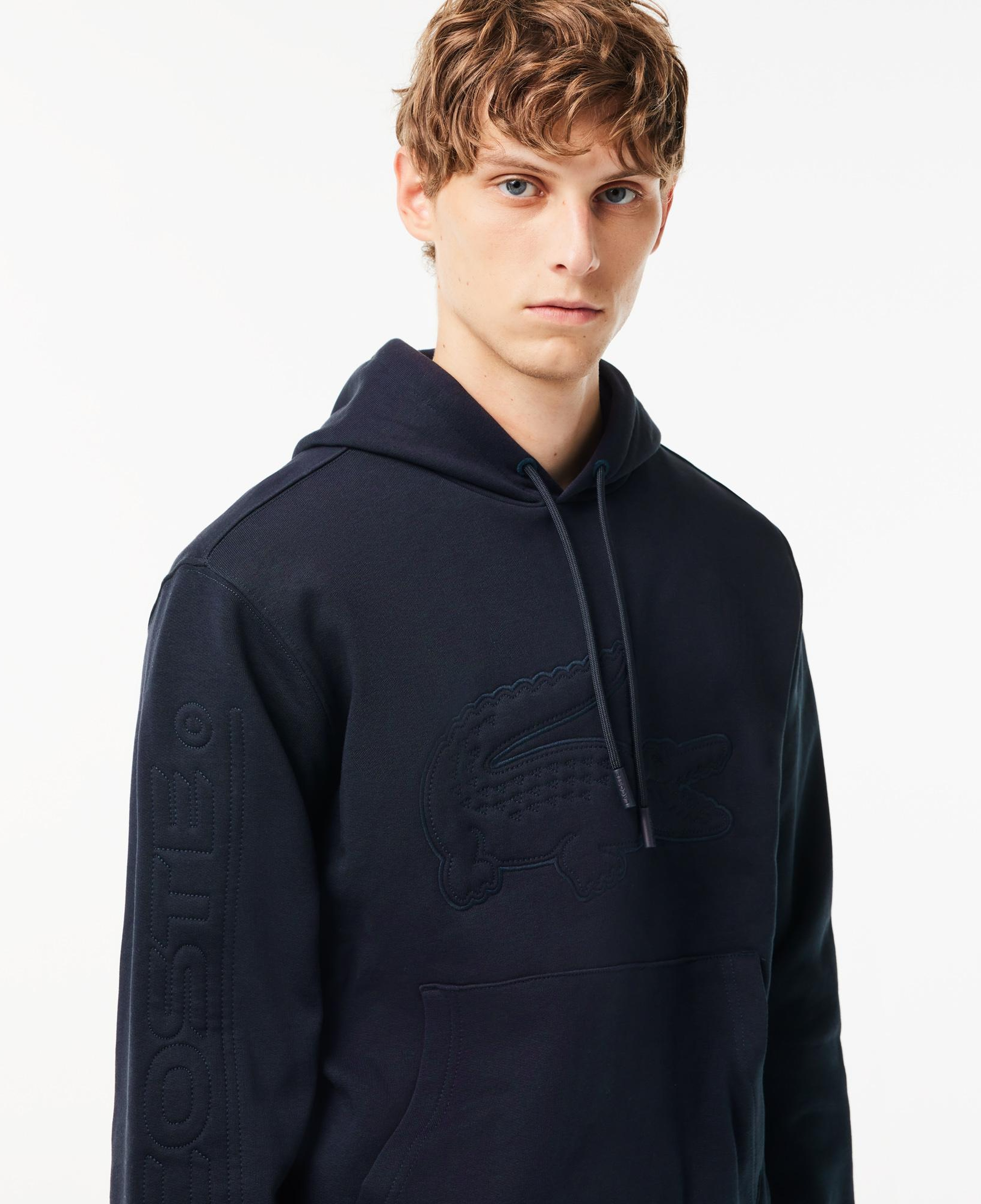 Erkek Relaxed Fit Kapüşonlu Baskılı Siyah Sweatshirt