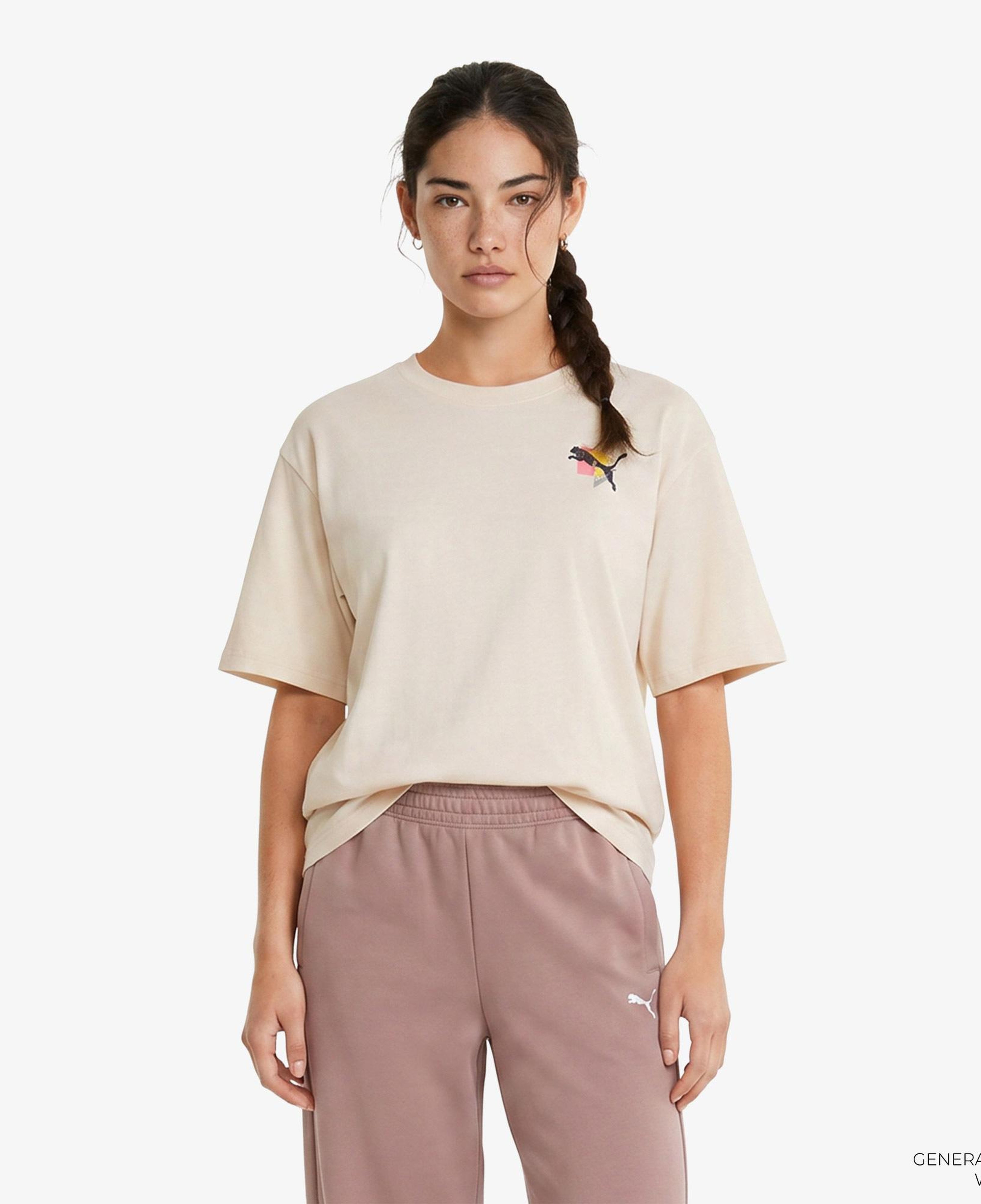 Puma Cat Graphic Kadın Krem Antrenman T-Shirt