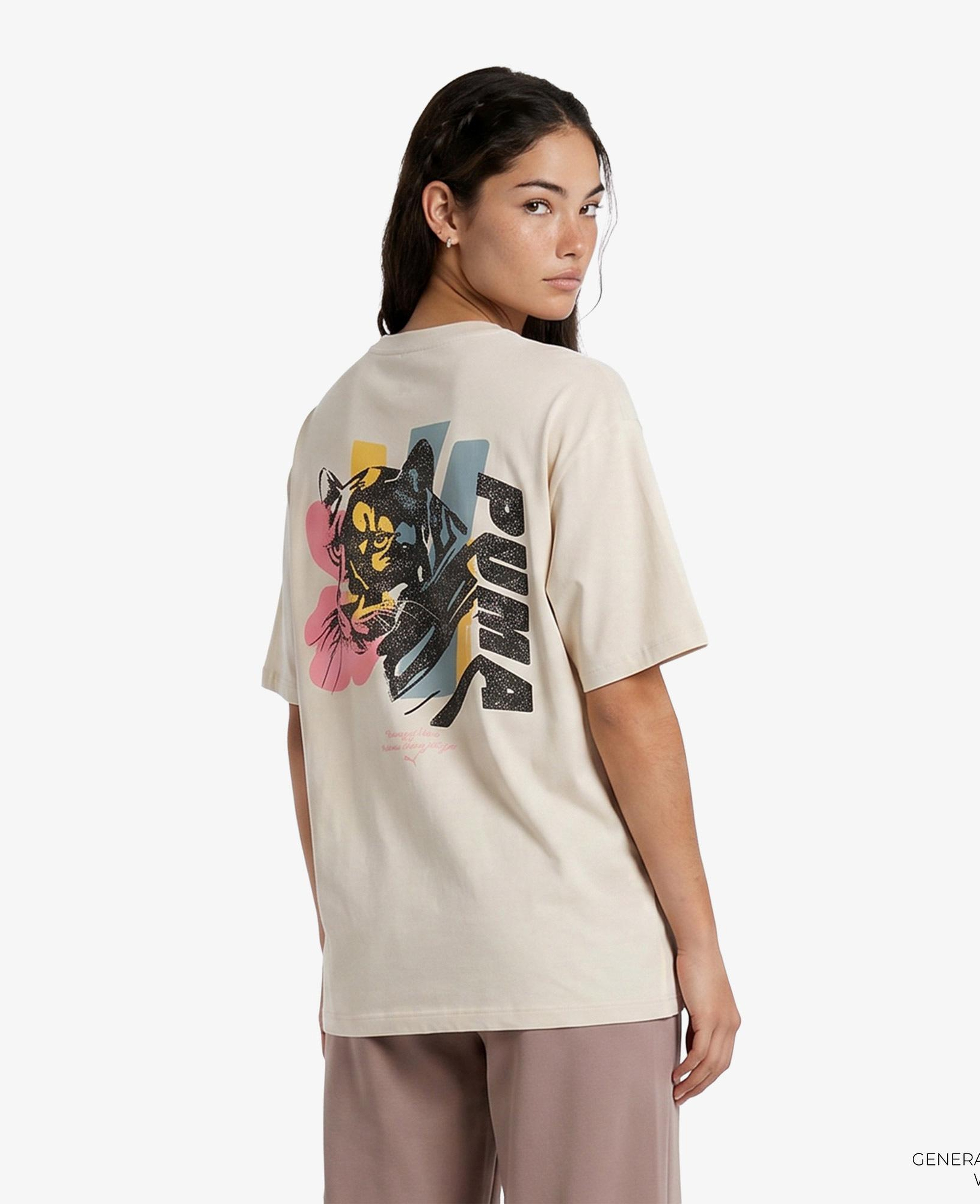 Puma Cat Graphic Kadın Krem Antrenman T-Shirt