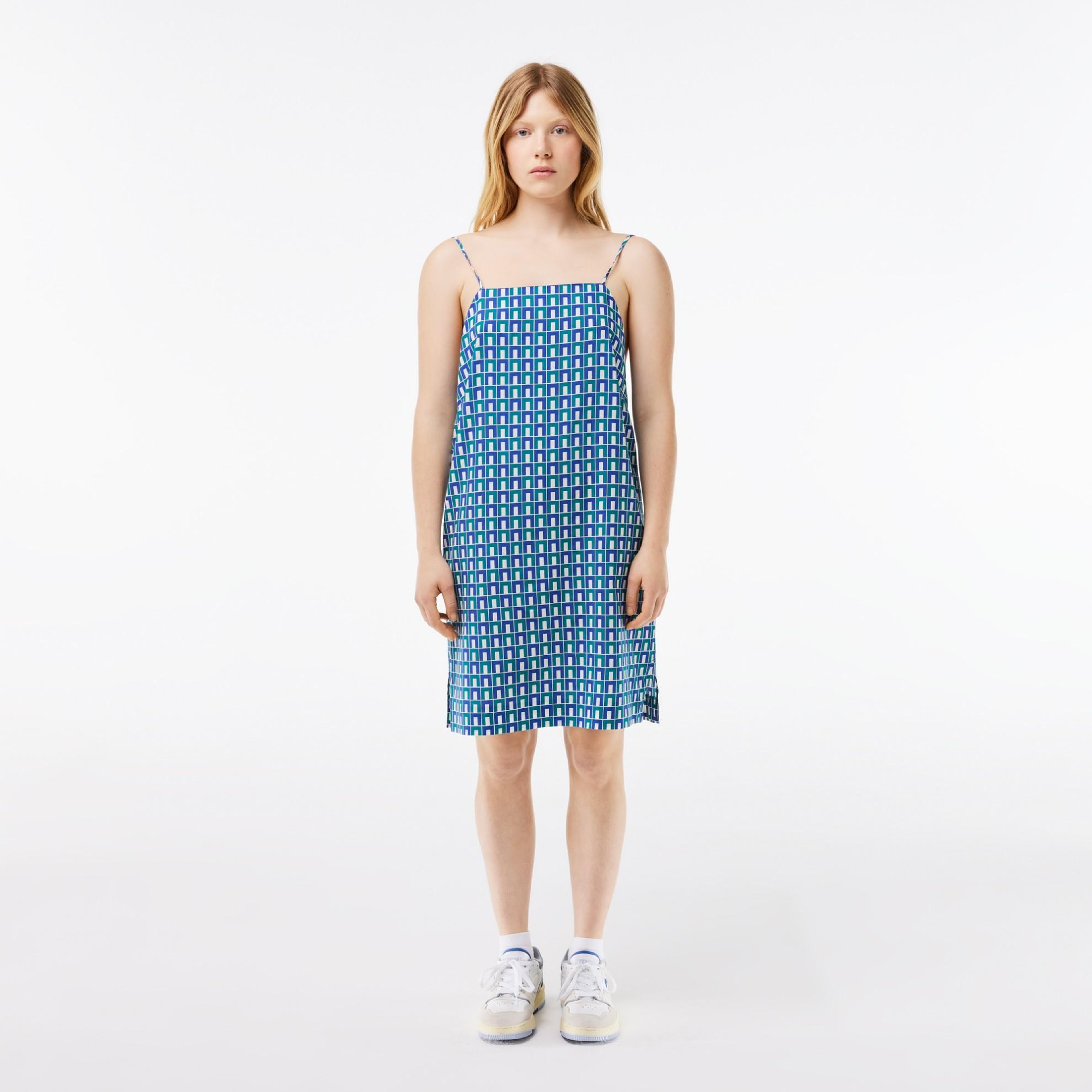 Kadın Straight Fit Askılı Monogram Yeşil Elbise