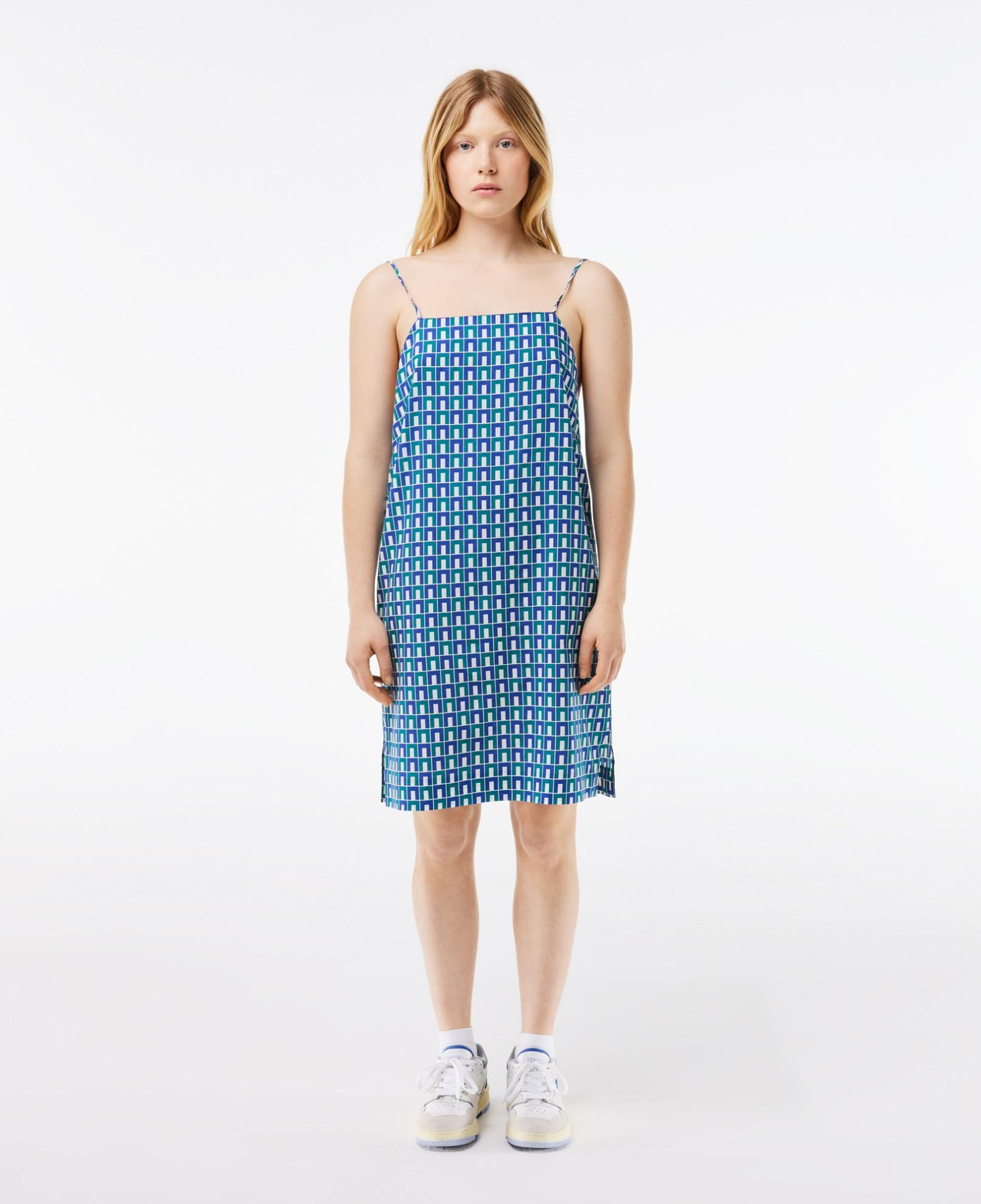 Kadın Straight Fit Askılı Monogram Yeşil Elbise