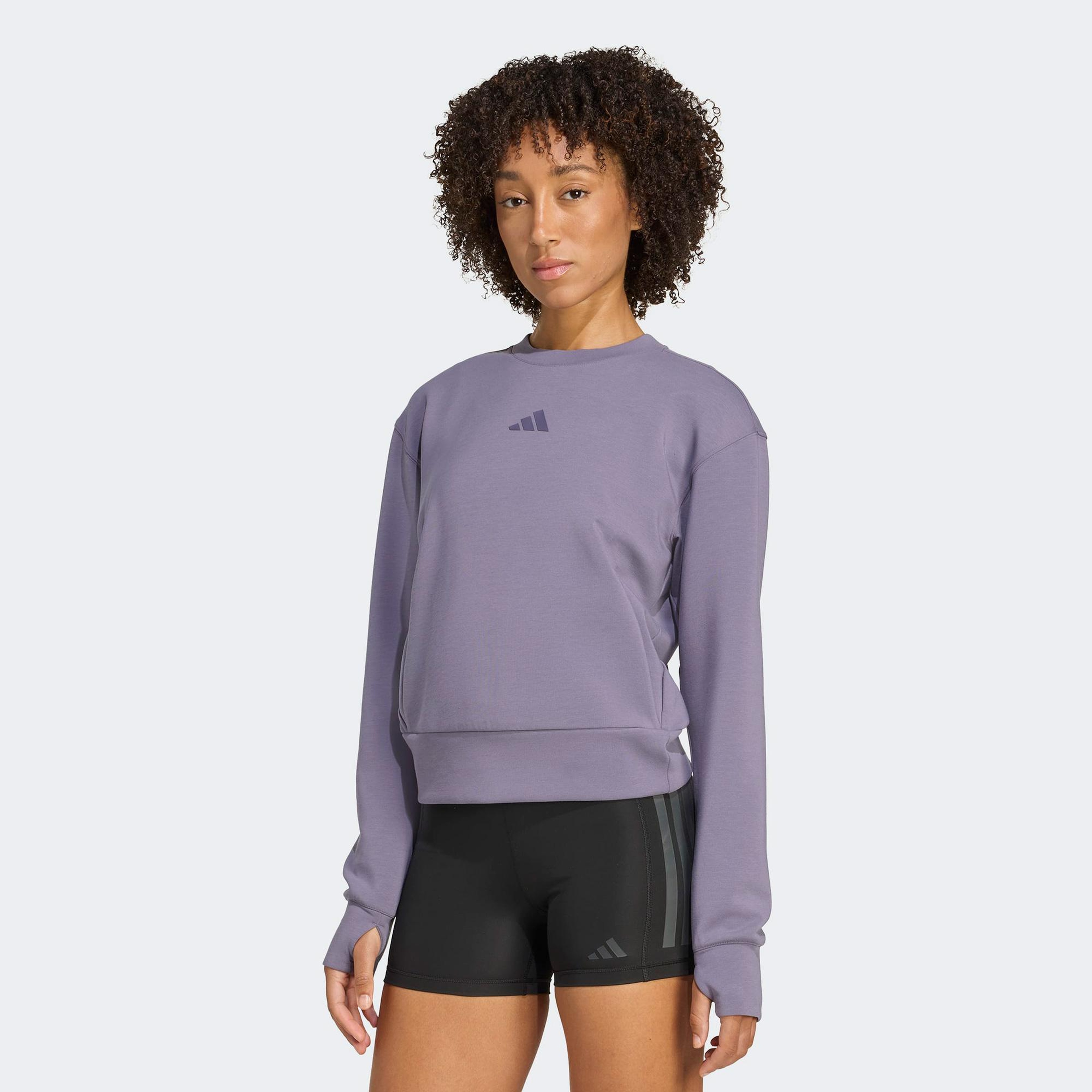 adidas Designed For Training Warm Up Crewneck Kadın Mor Antrenman Sweatshirt