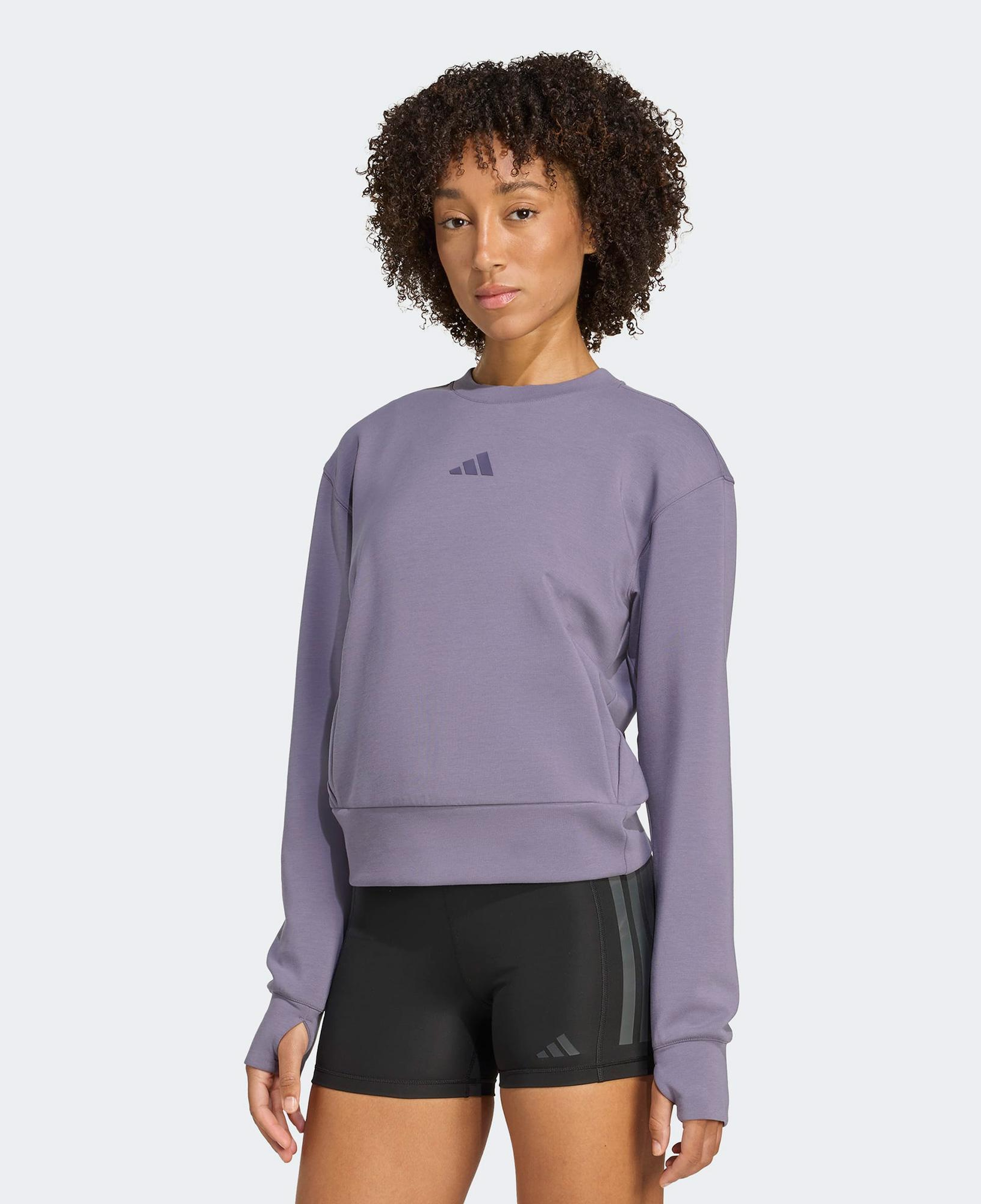 adidas Designed For Training Warm Up Crewneck Kadın Mor Antrenman Sweatshirt