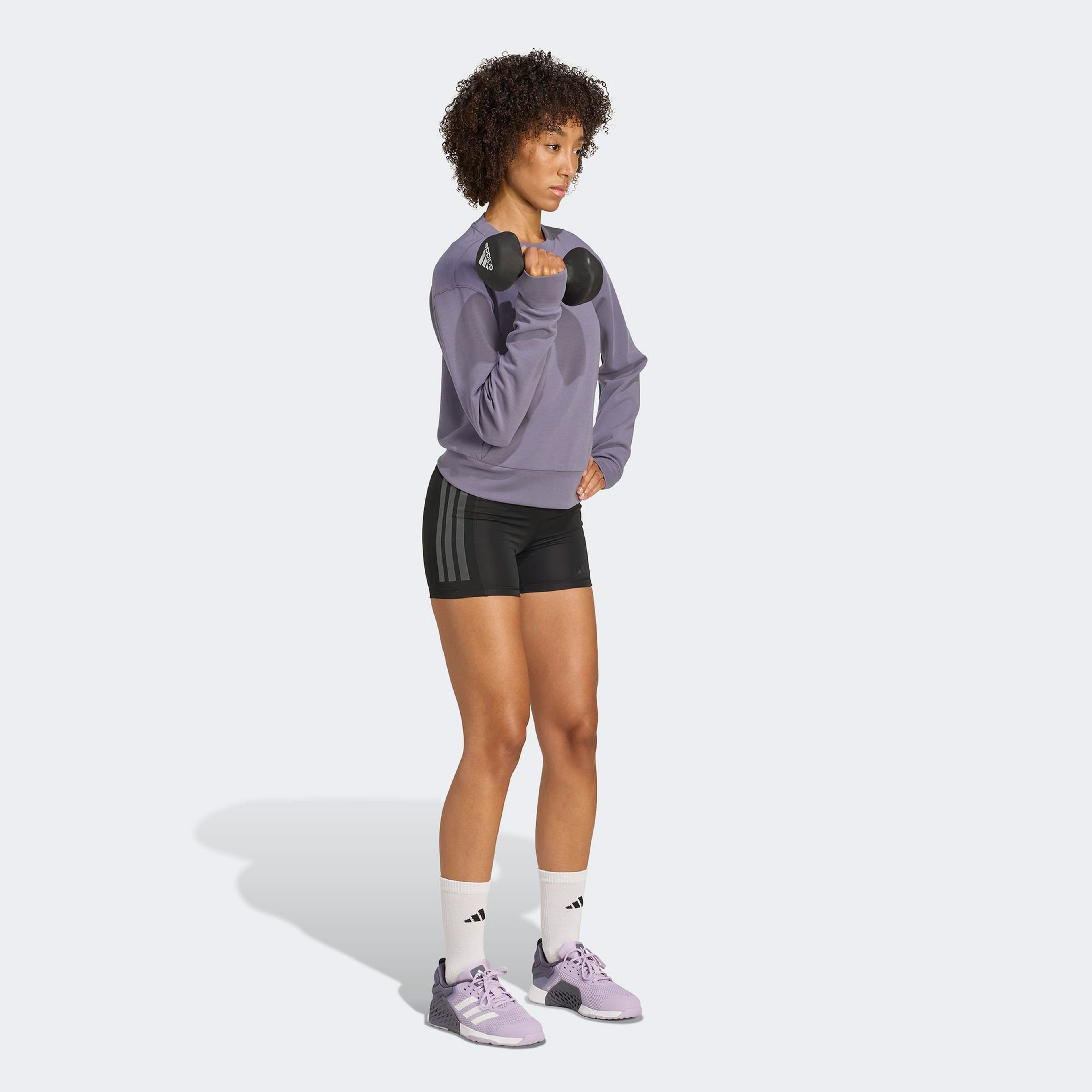 adidas Designed For Training Warm Up Crewneck Kadın Mor Antrenman Sweatshirt