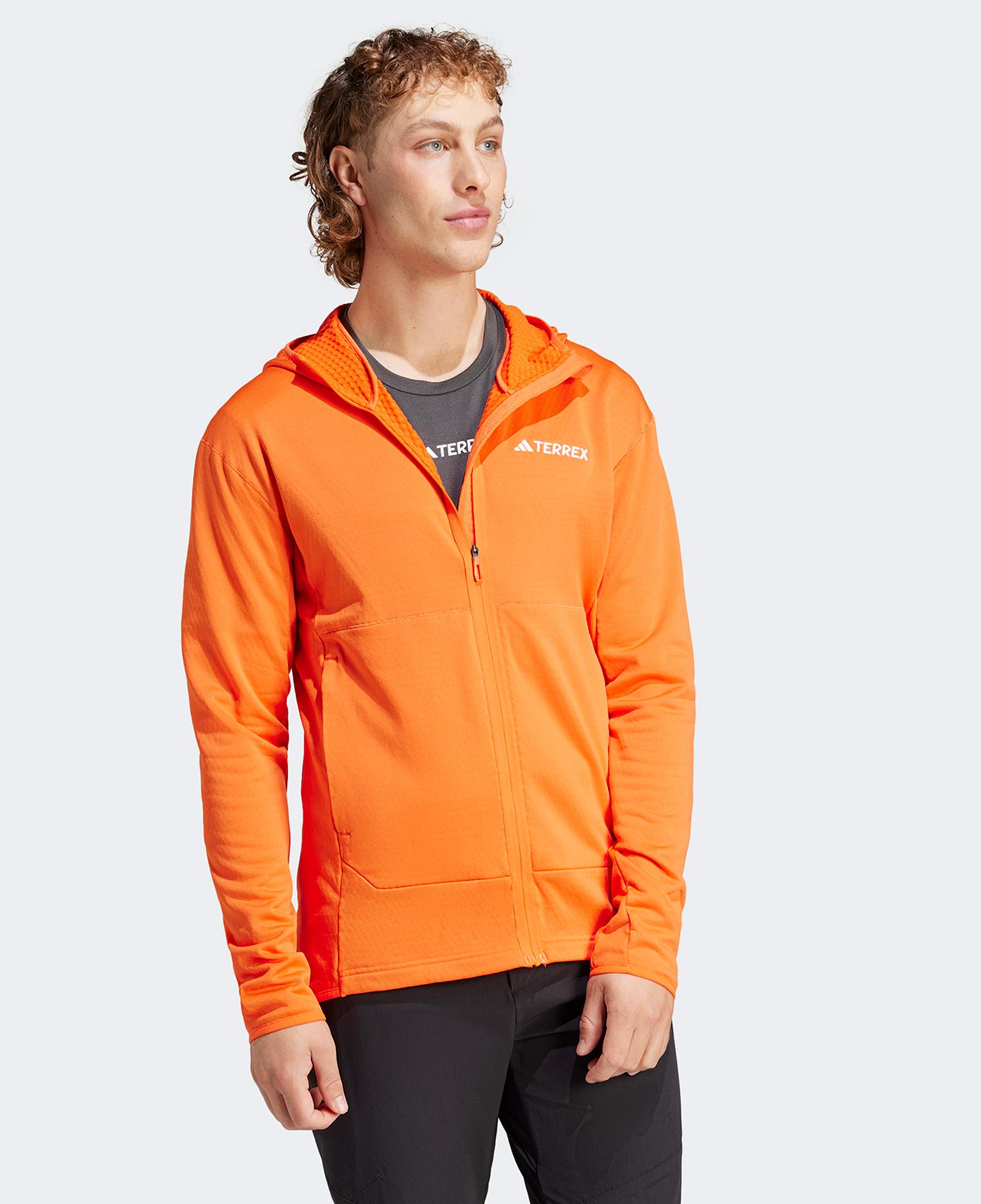 adidas Terrex Light Fleece Full Zip Kapüşonlu Erkek Turuncu Günlük Sweatshirt