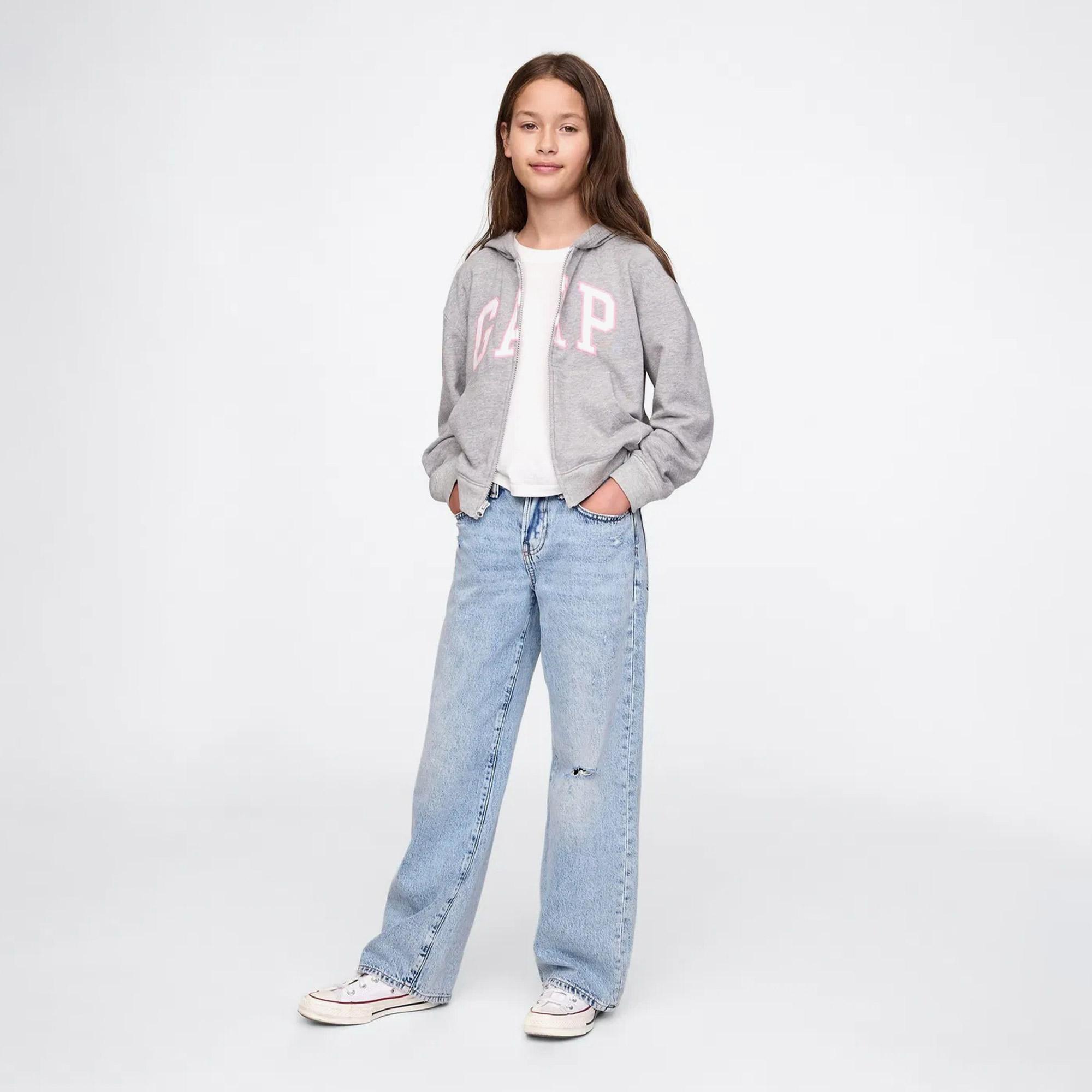 Gap V-Frch Logo Çocuk Gri Sweatshirt