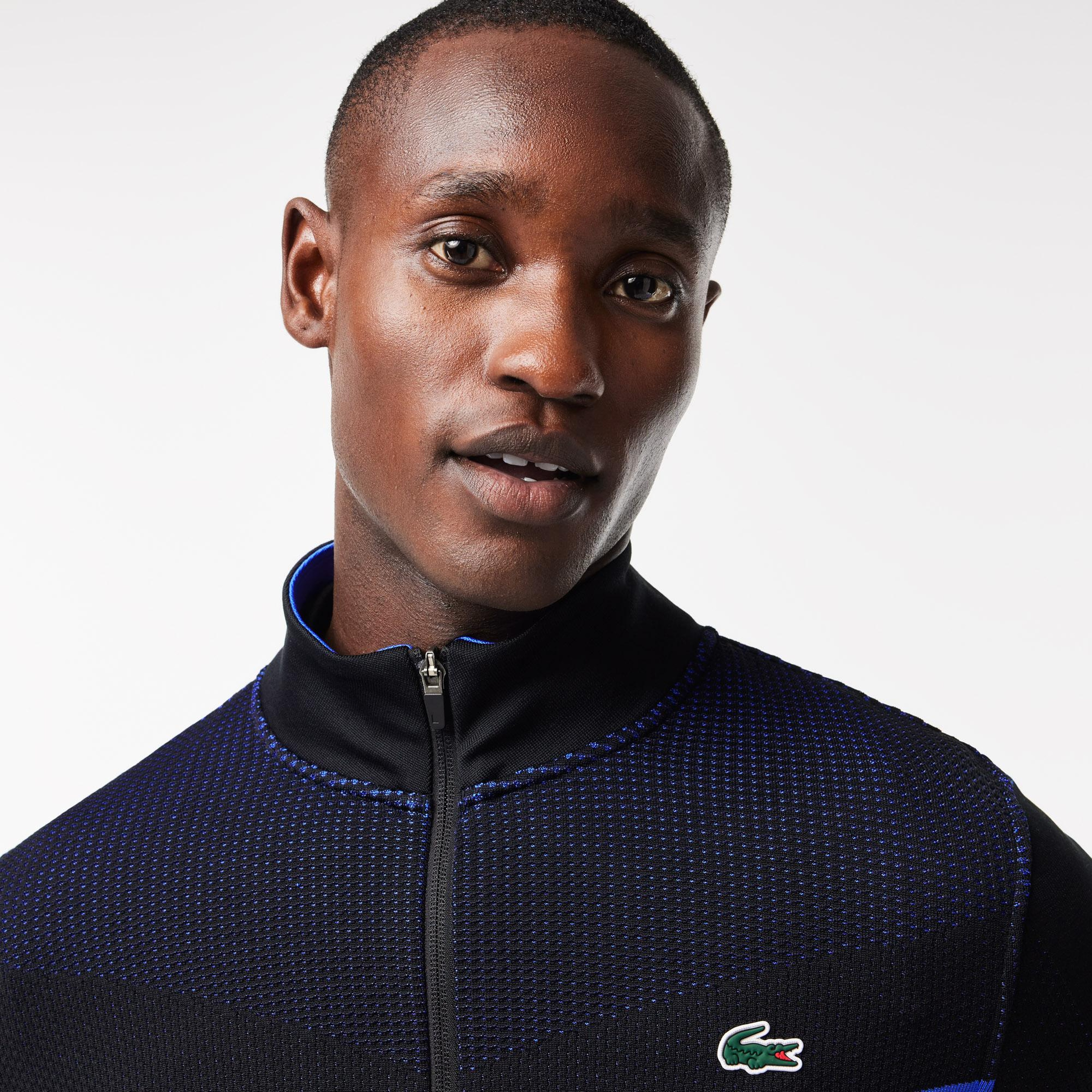 SPORT Erkek Regular Fit Fermuarlı Desenli Siyah Sweatshirt