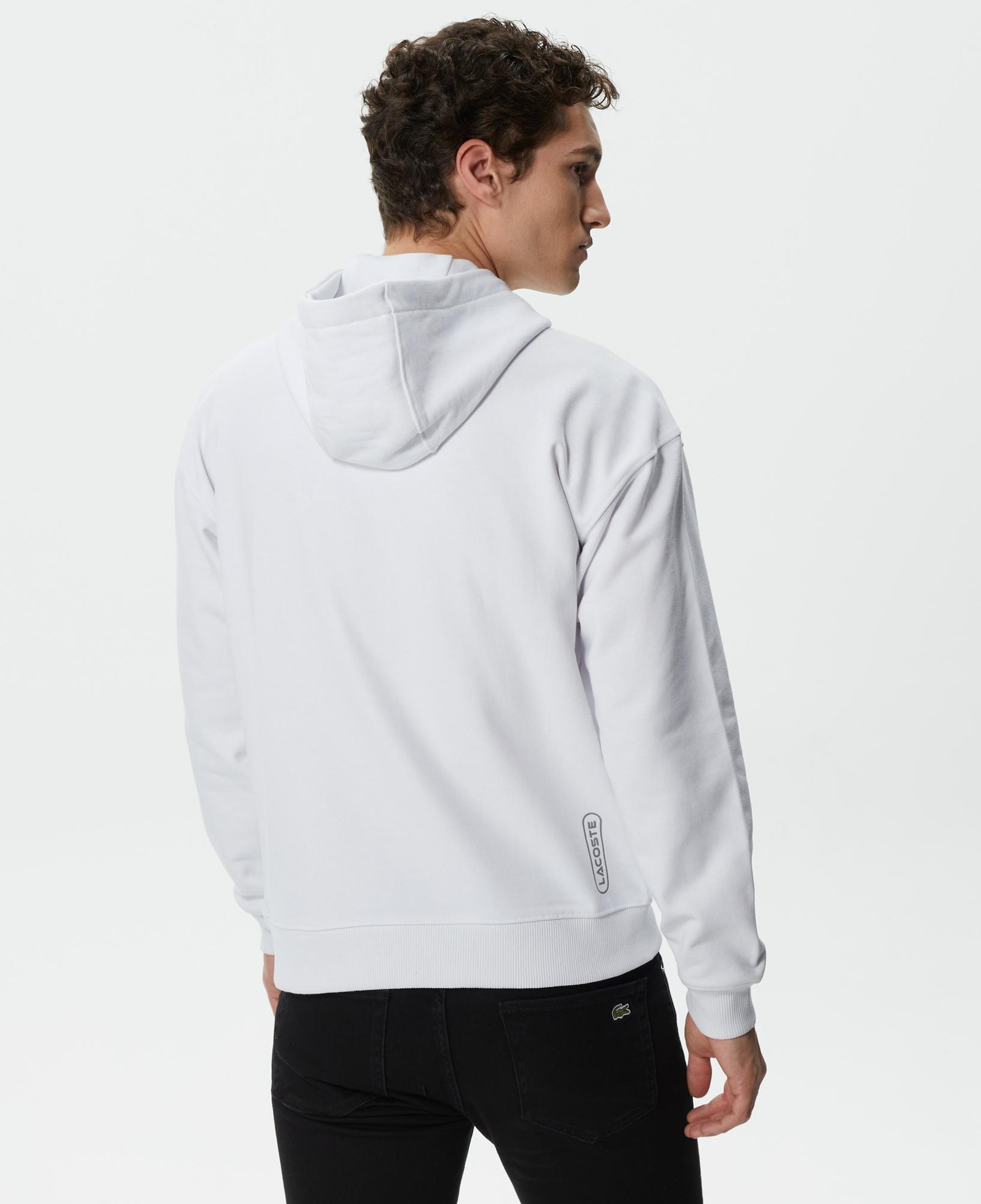 Erkek Relaxed Fit Kapüşonlu Baskılı Beyaz Sweatshirt