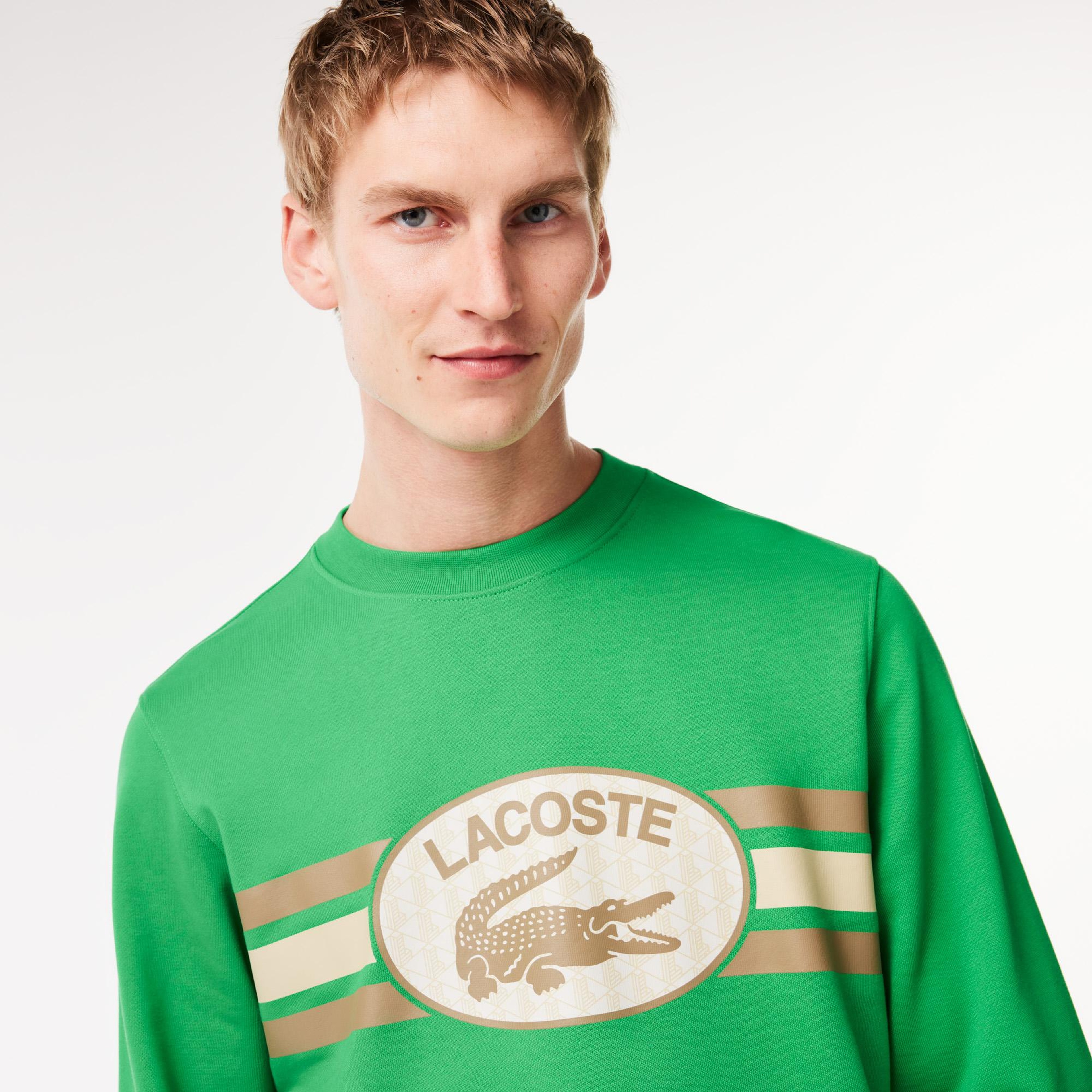 Erkek Classic Fit Bisiklet Yaka Baskılı Yeşil Sweatshirt