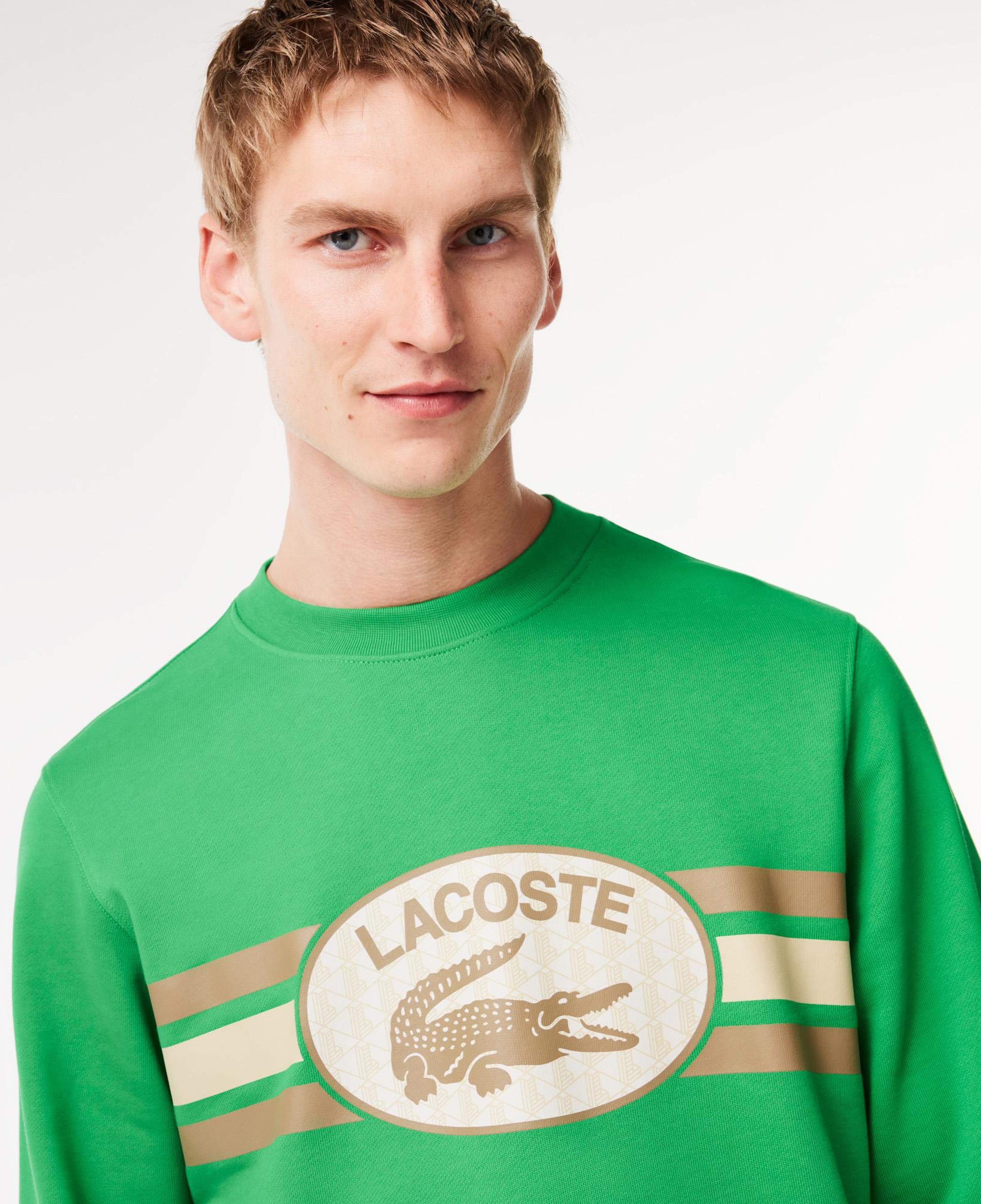 Erkek Classic Fit Bisiklet Yaka Baskılı Yeşil Sweatshirt
