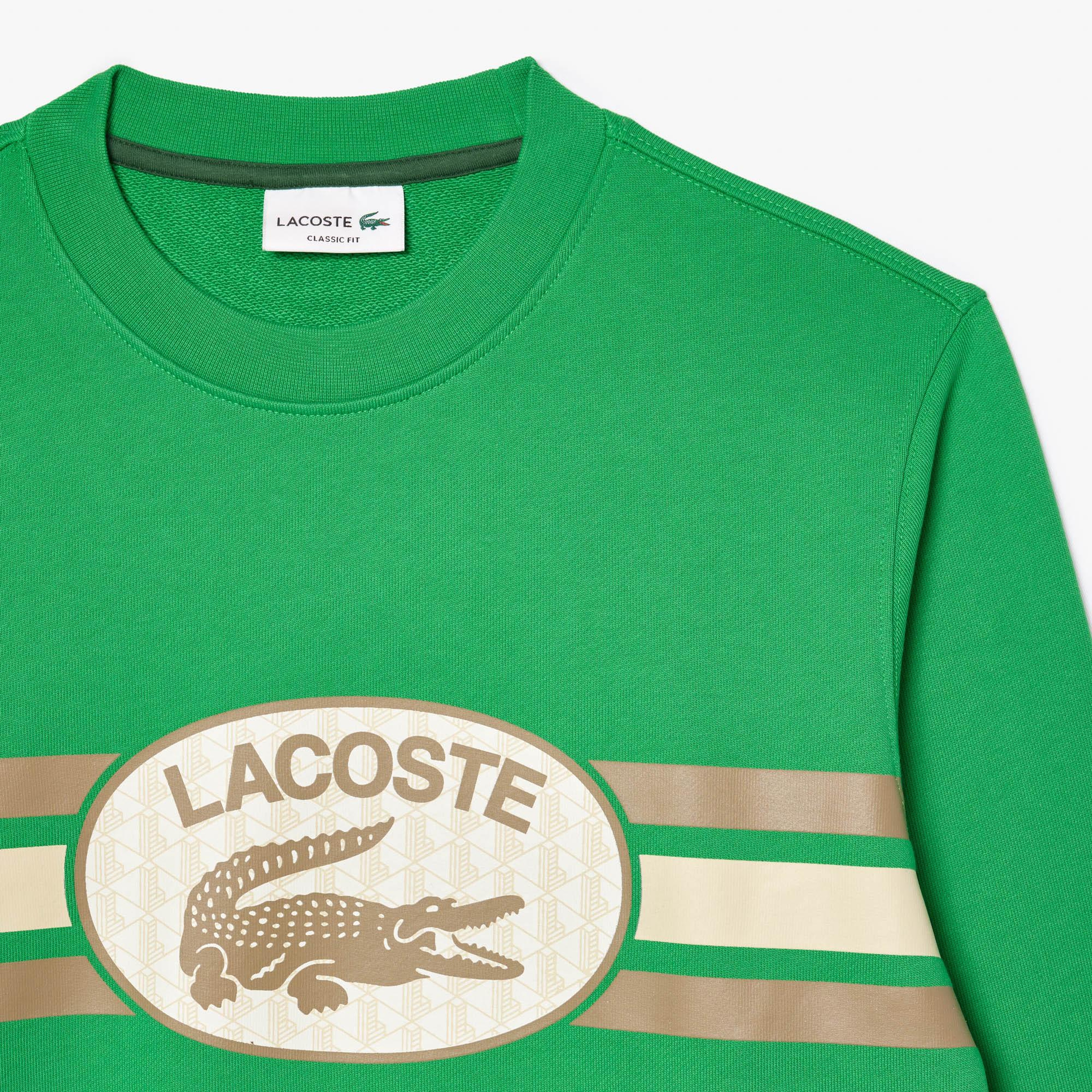 Erkek Classic Fit Bisiklet Yaka Baskılı Yeşil Sweatshirt