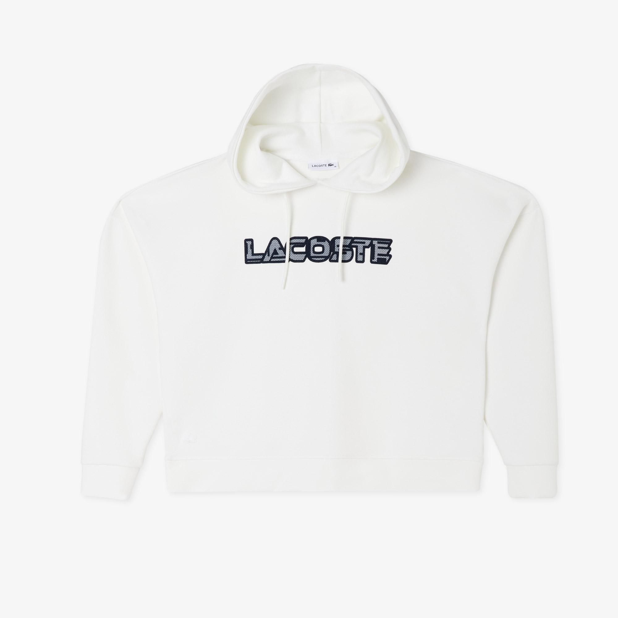 Lacoste Kadın Crop Fit Kapüşonlu Baskılı Beyaz Sweatshirt