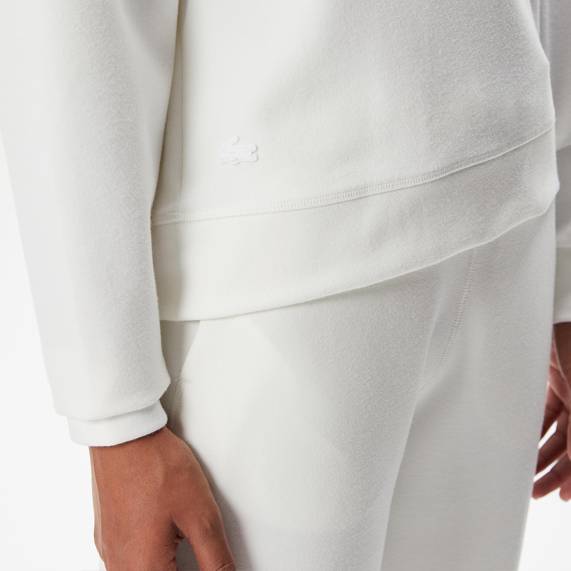 Lacoste Kadın Crop Fit Kapüşonlu Baskılı Beyaz Sweatshirt