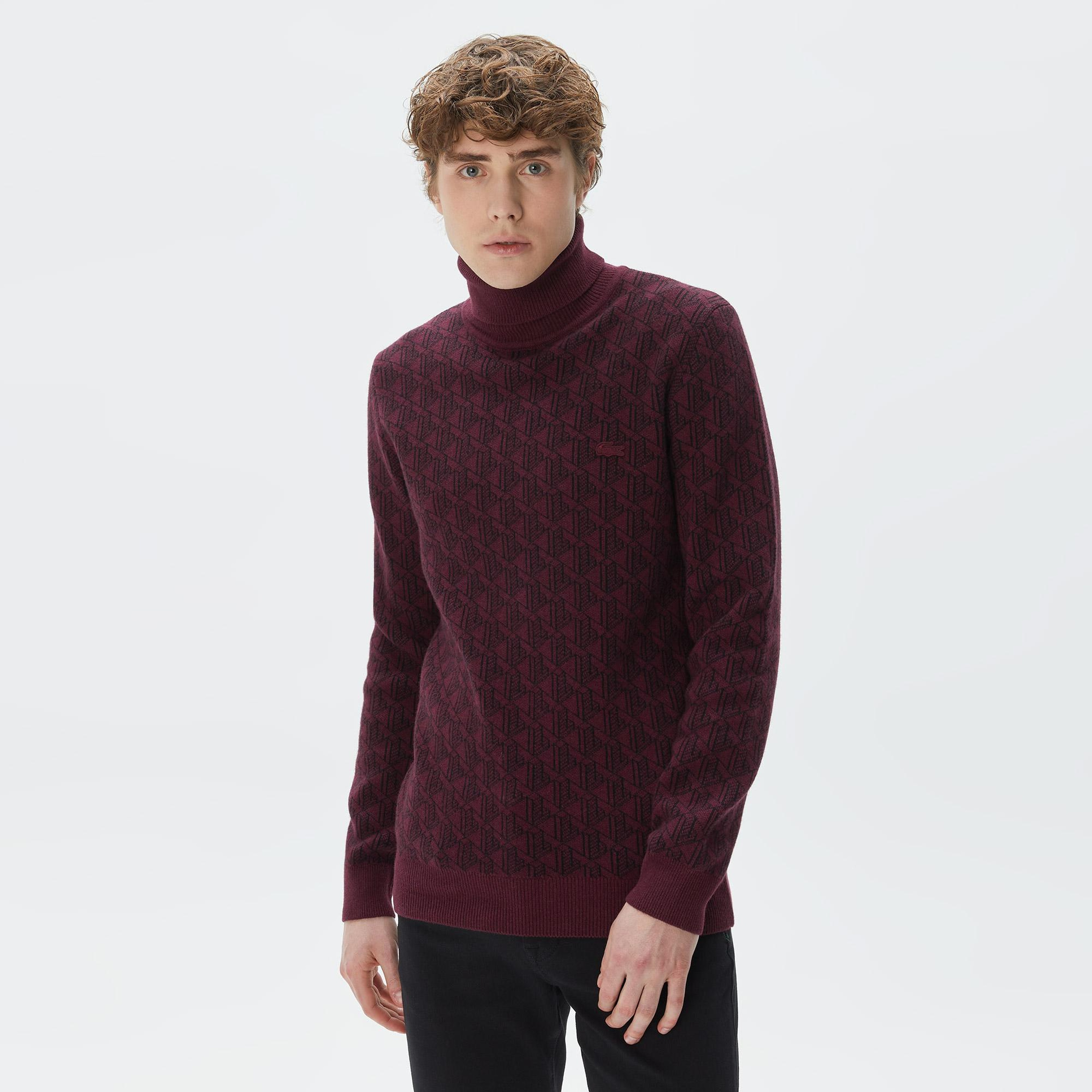 Lacoste Erkek Boğazlı Yaka Bordo Triko