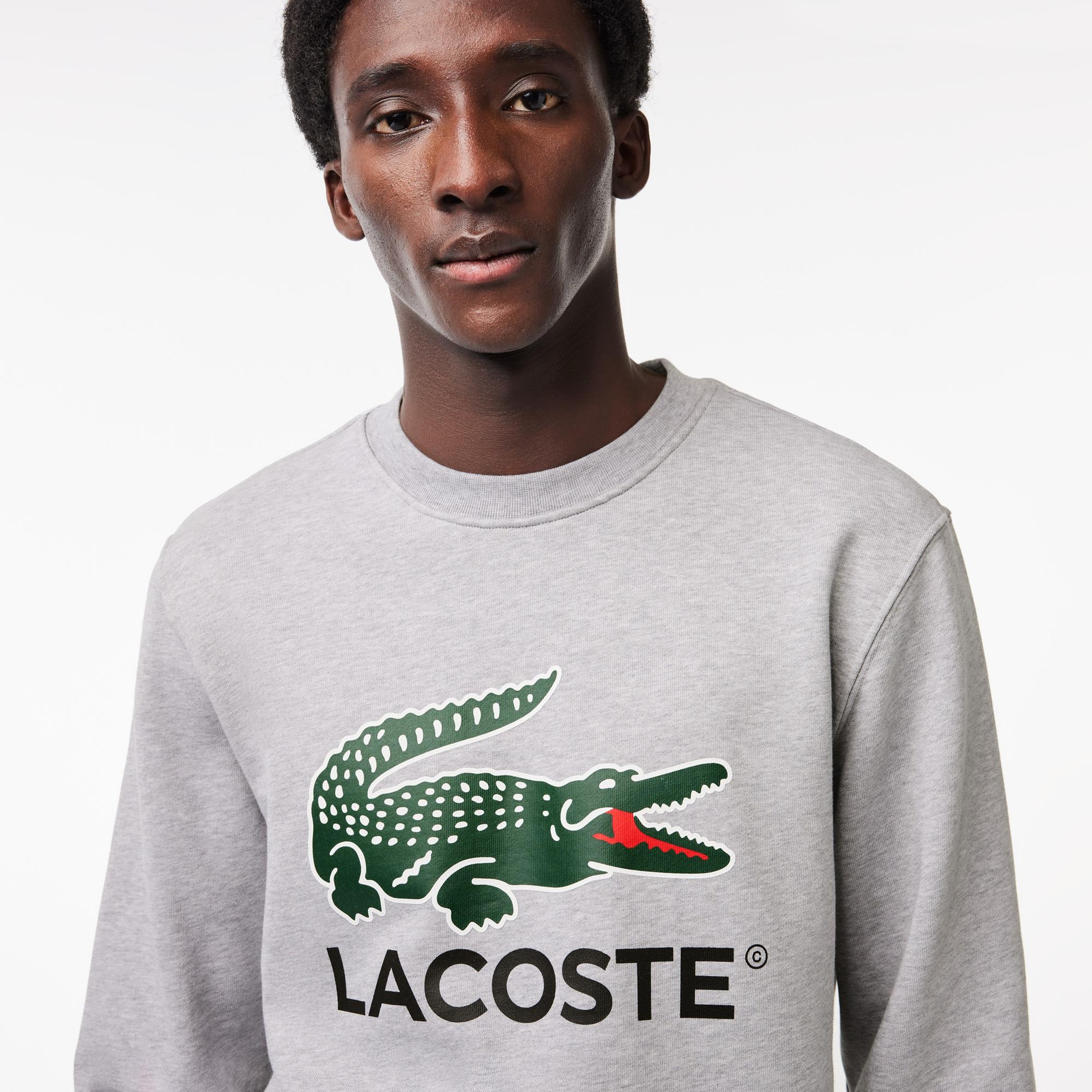 Erkek Classic Fit Bisiklet Yaka Baskılı Gri Sweatshirt