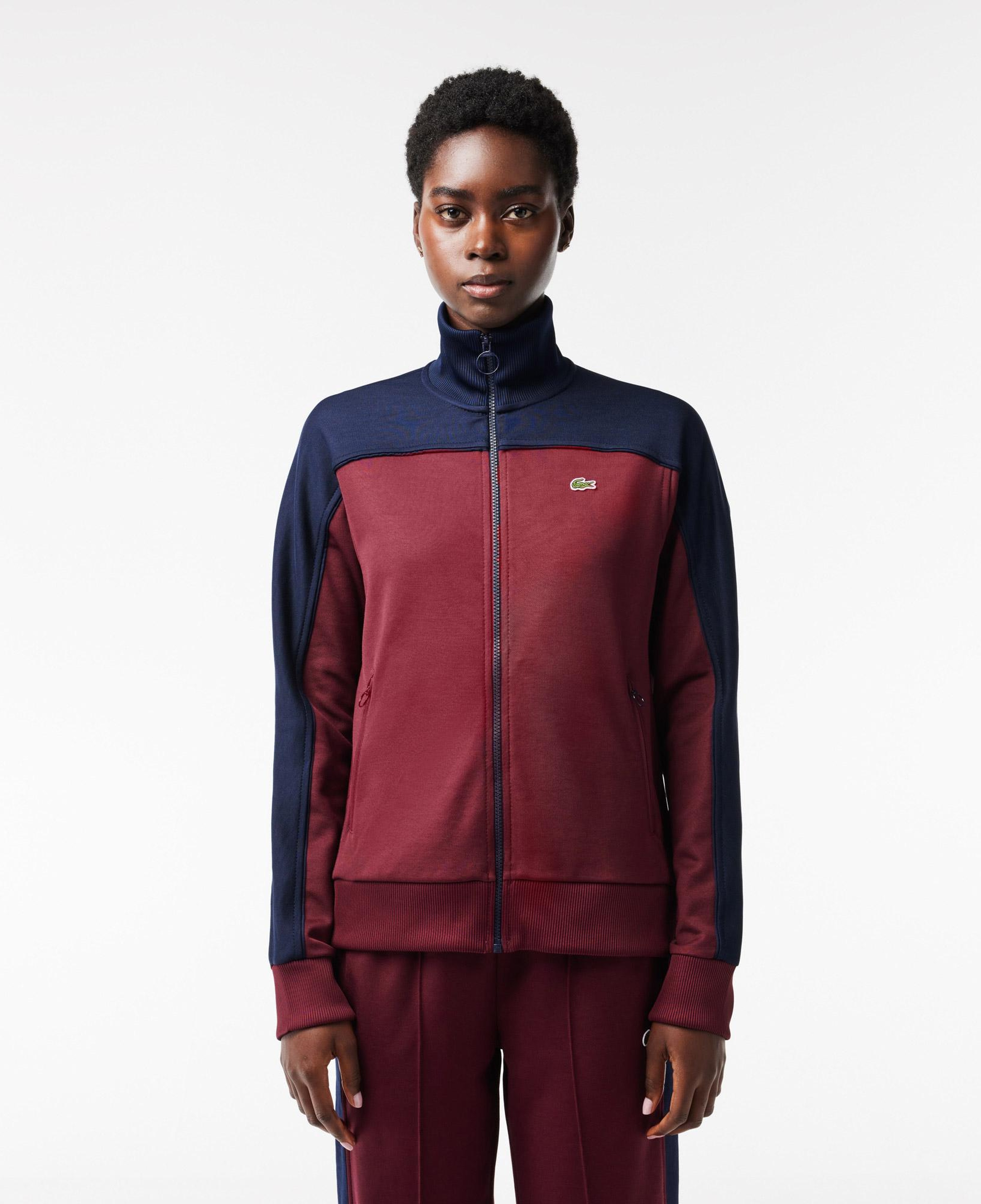 Kadın Regular Fit Fermuarlı Renk Bloklu Bordo Sweatshirt