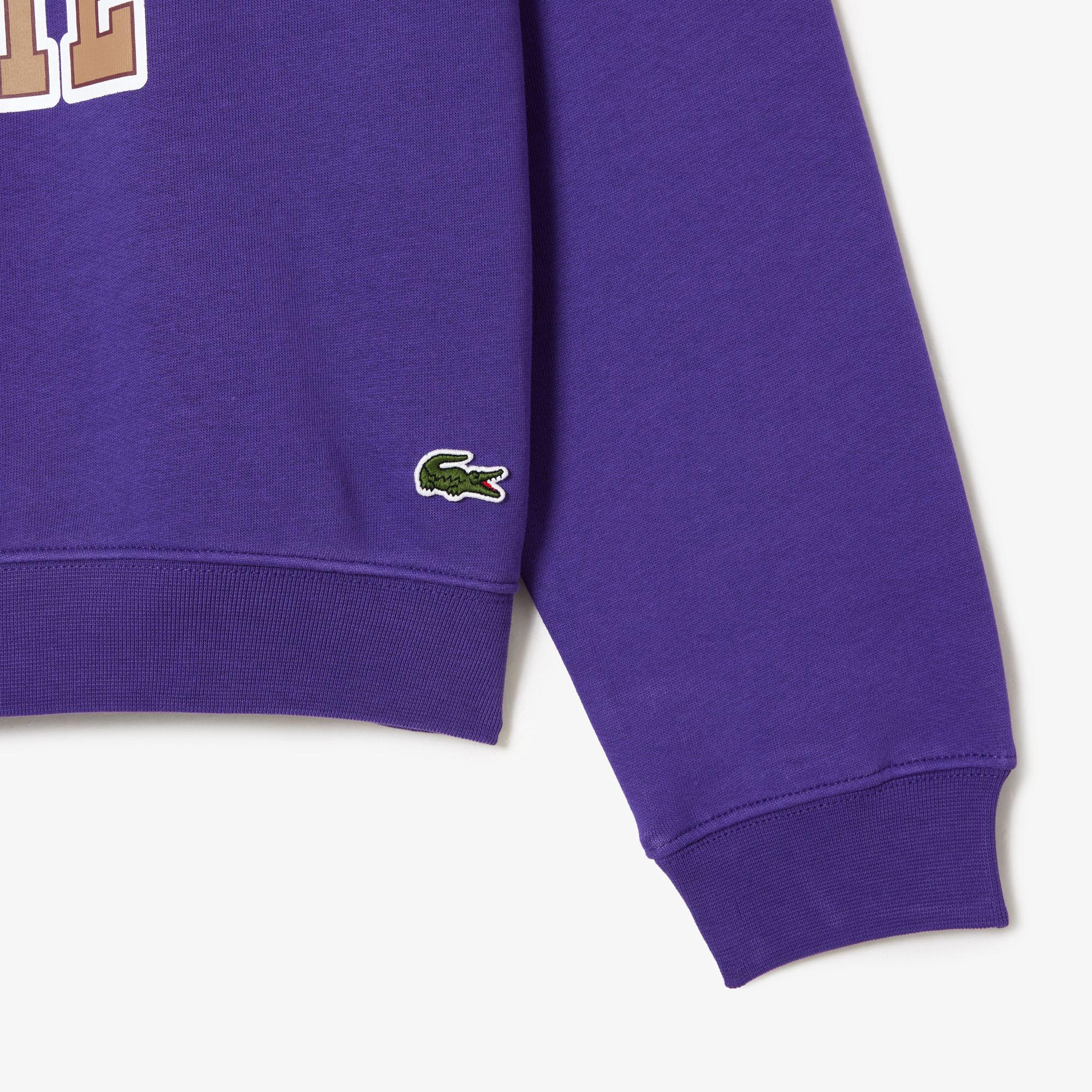 Unisex Loose Fit Bisiklet Yaka Baskılı Mor Sweatshirt