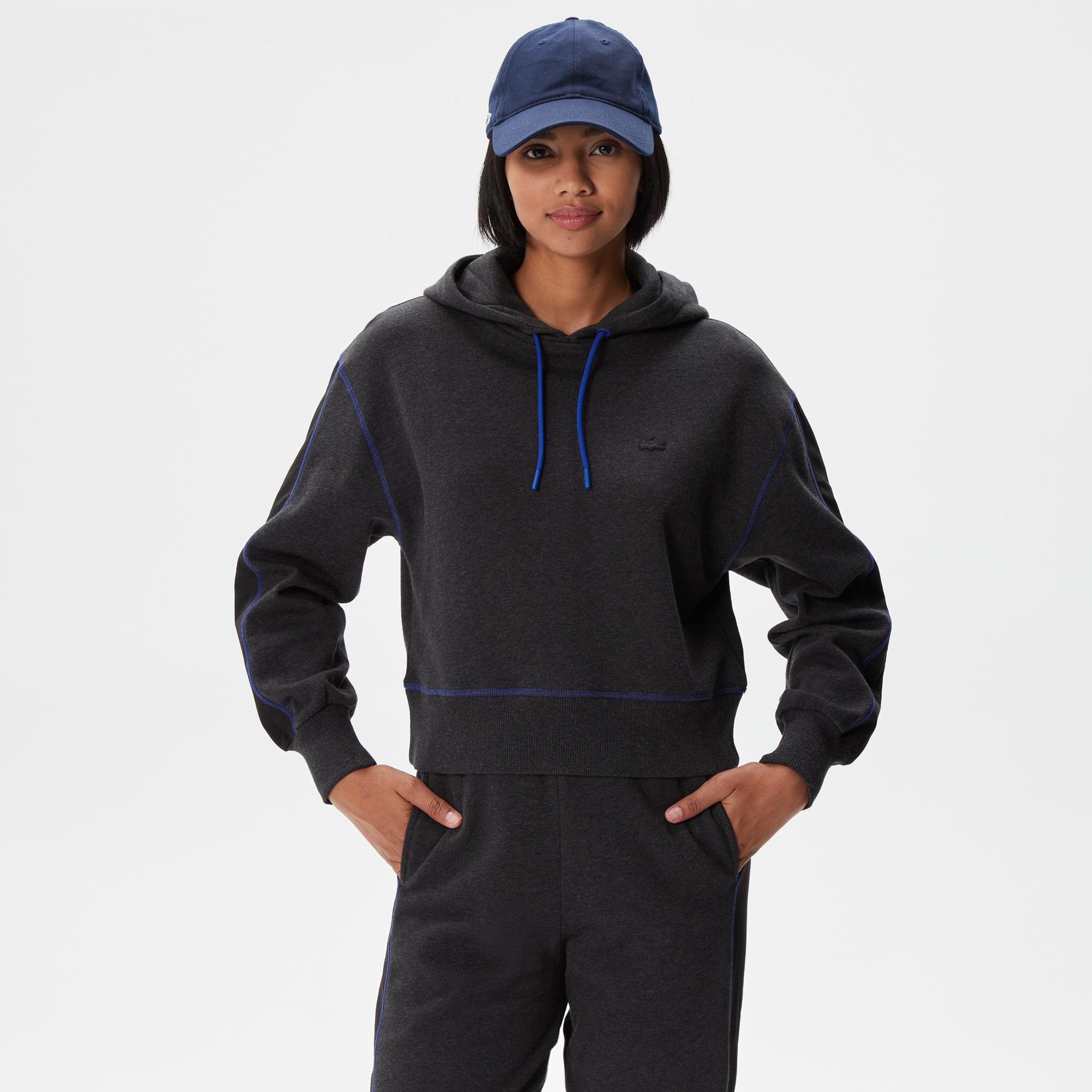Kadın Relaxed Fit Kapüşonlu Renk Bloklu Siyah Sweatshirt
