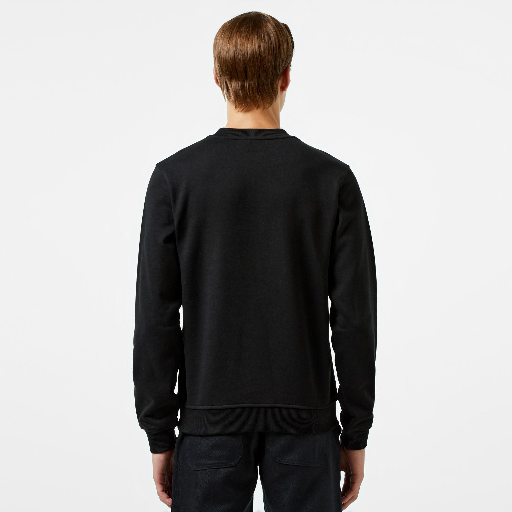 Erkek Relaxed Fit Bisiklet Yaka Baskılı Siyah Sweatshirt