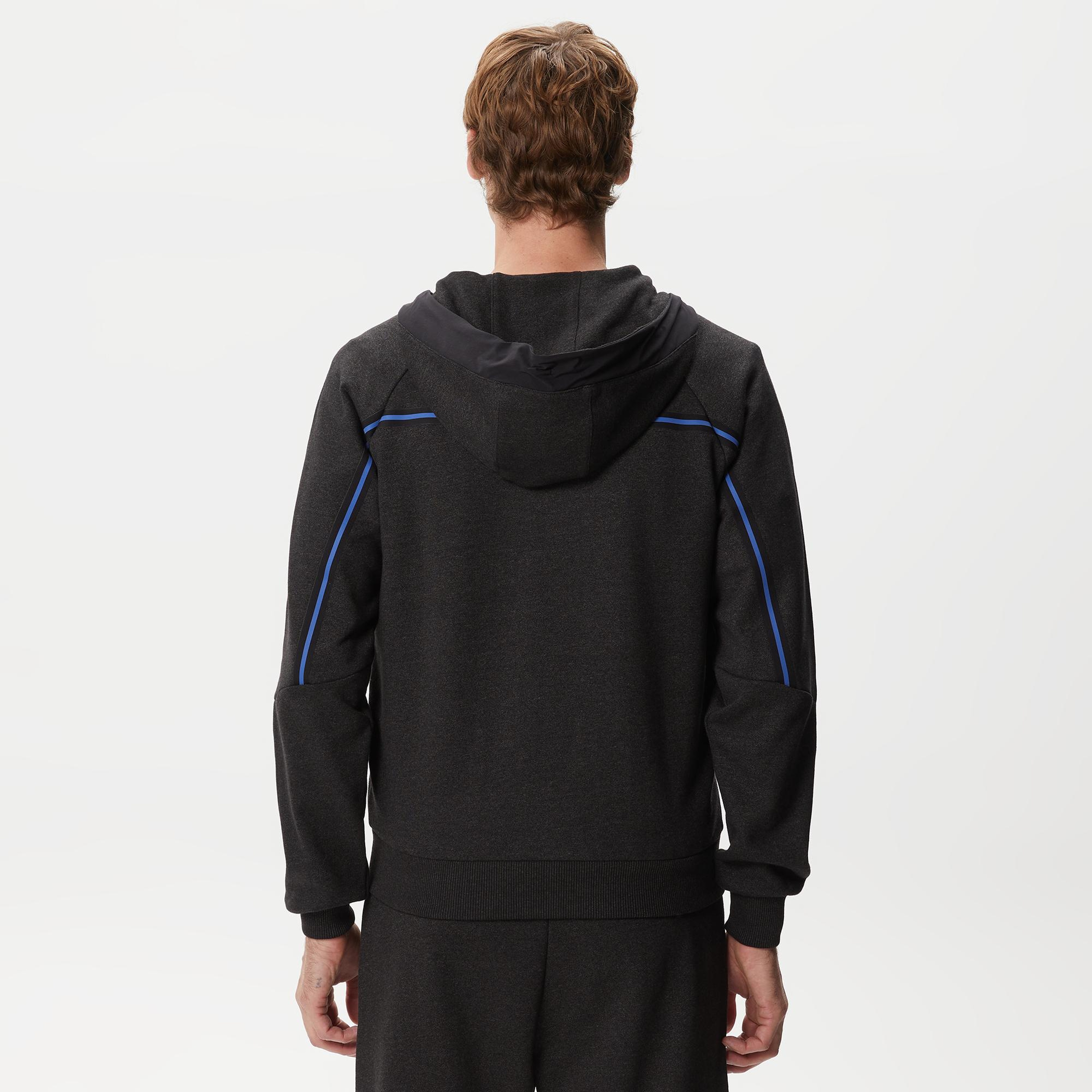 Erkek Slim Fit Kapüşonlu Renk Bloklu Siyah Sweatshirt