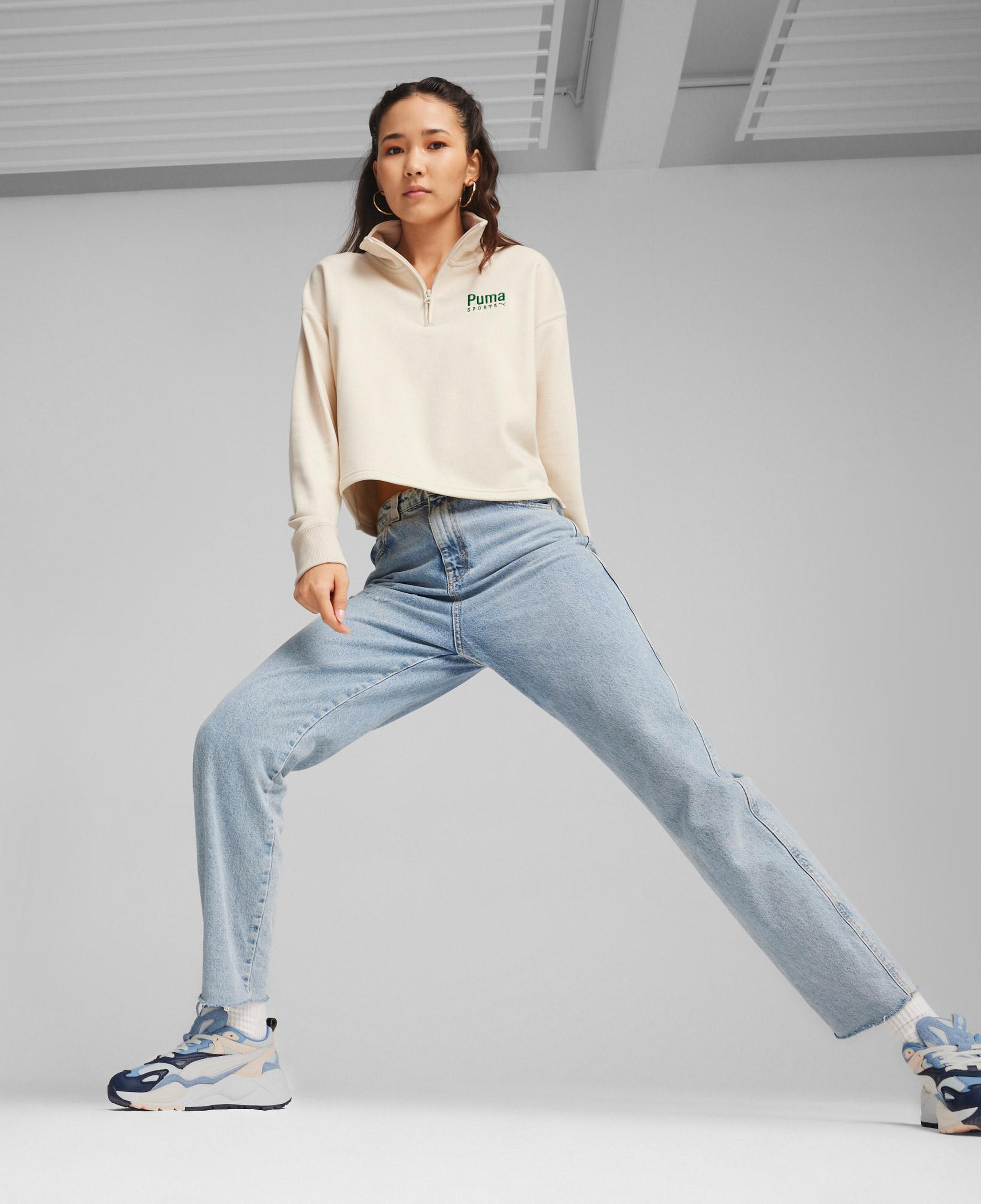 Puma Team Half Zip Crew Kadın Bej Sweatshirt