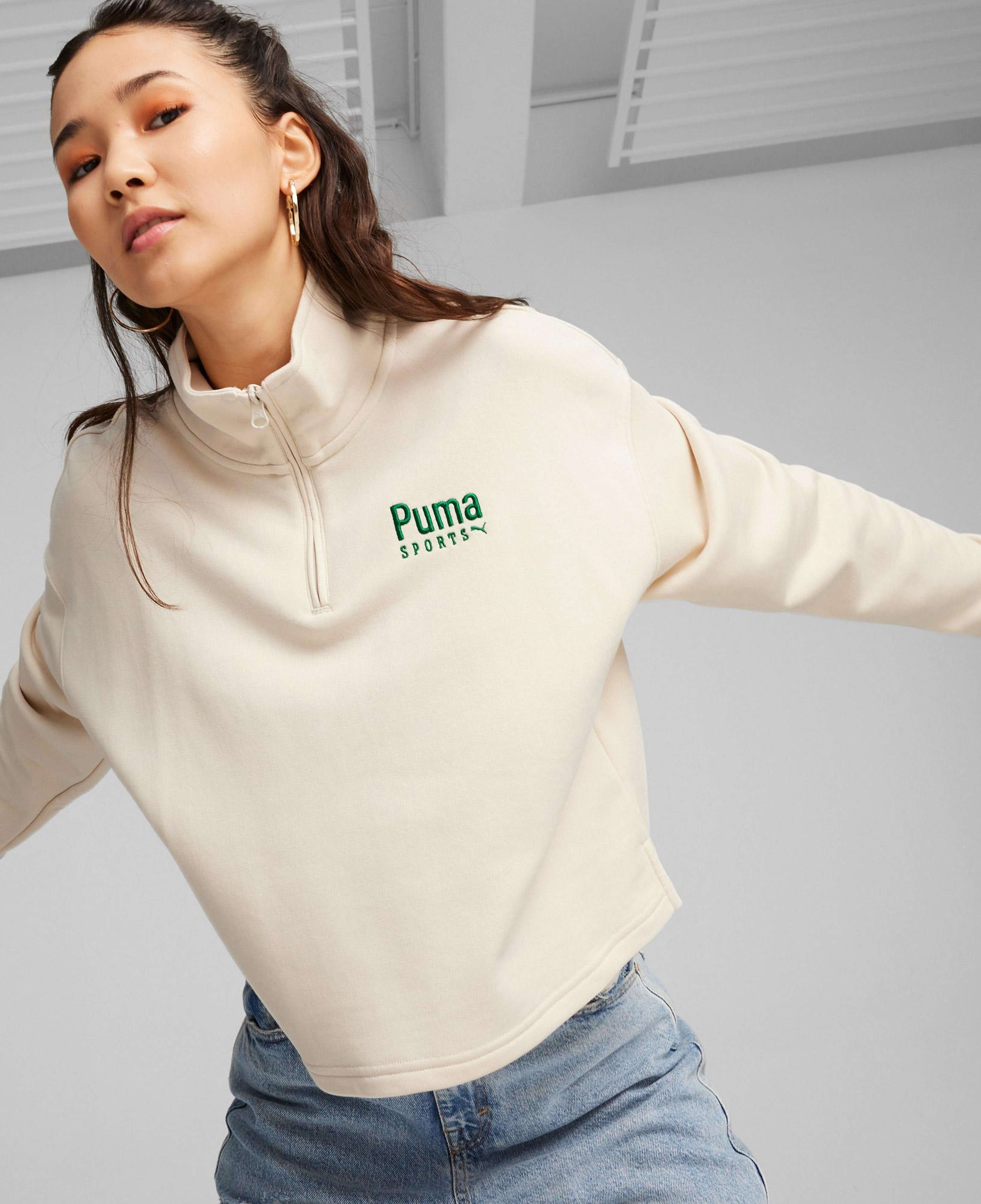 Puma Team Half Zip Crew Kadın Bej Sweatshirt