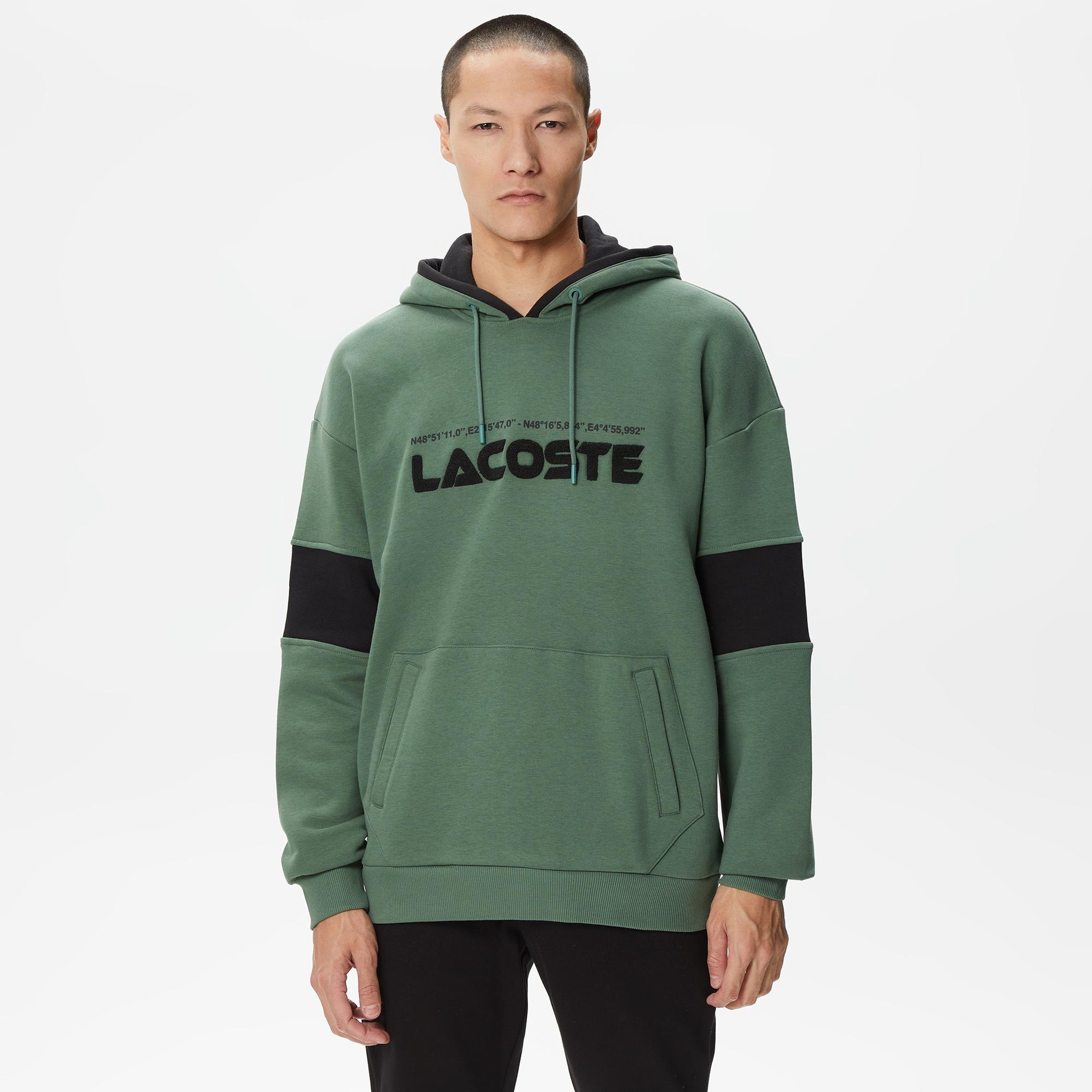 Erkek Relaxed Fit Kapüşonlu Renk Bloklu Haki Sweatshirt