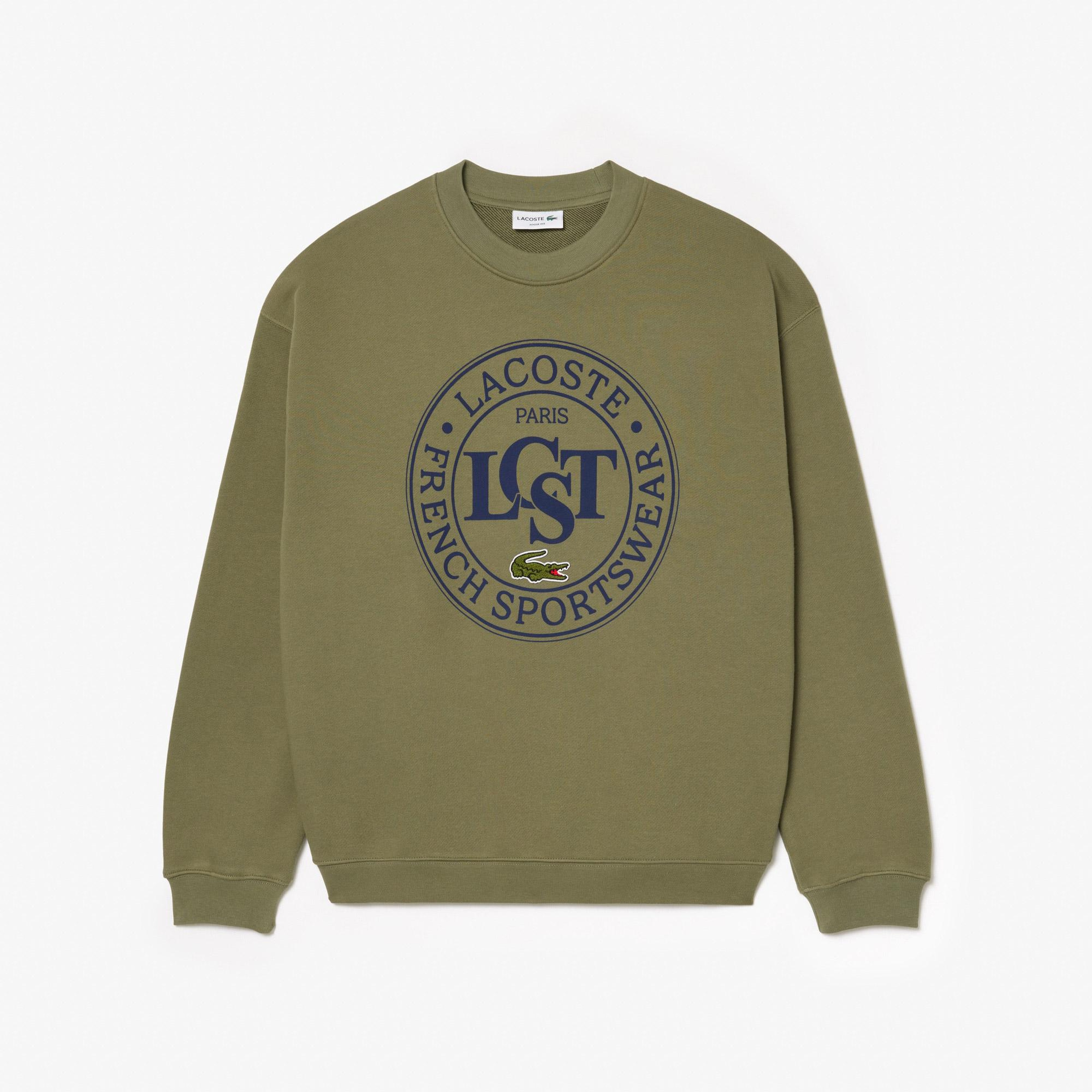 Erkek Loose Fit Bisiket Yaka Baskılı Haki Sweatshirt