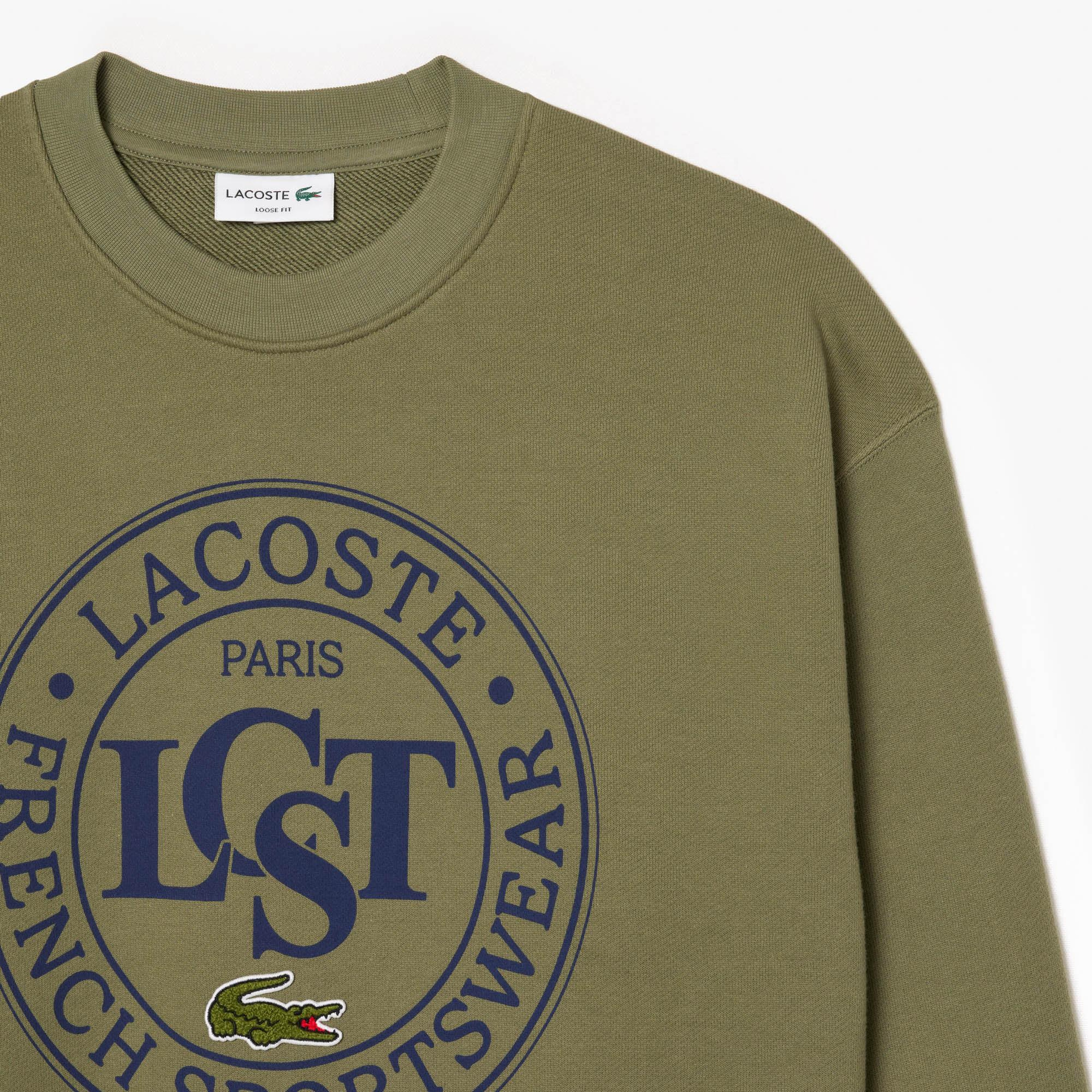 Erkek Loose Fit Bisiket Yaka Baskılı Haki Sweatshirt