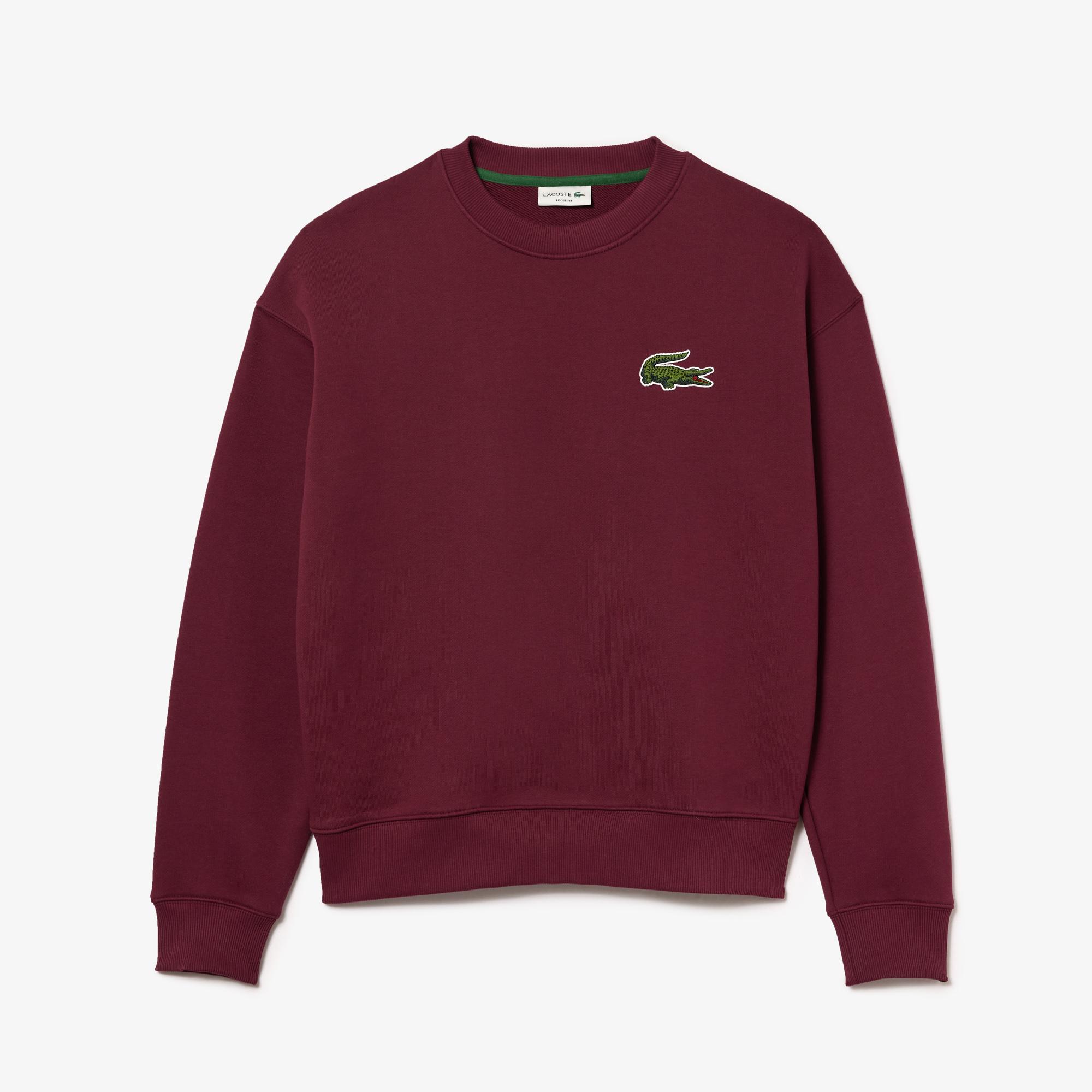 Unisex Loose Fit Bisiklet Yaka Bordo Sweatshirt