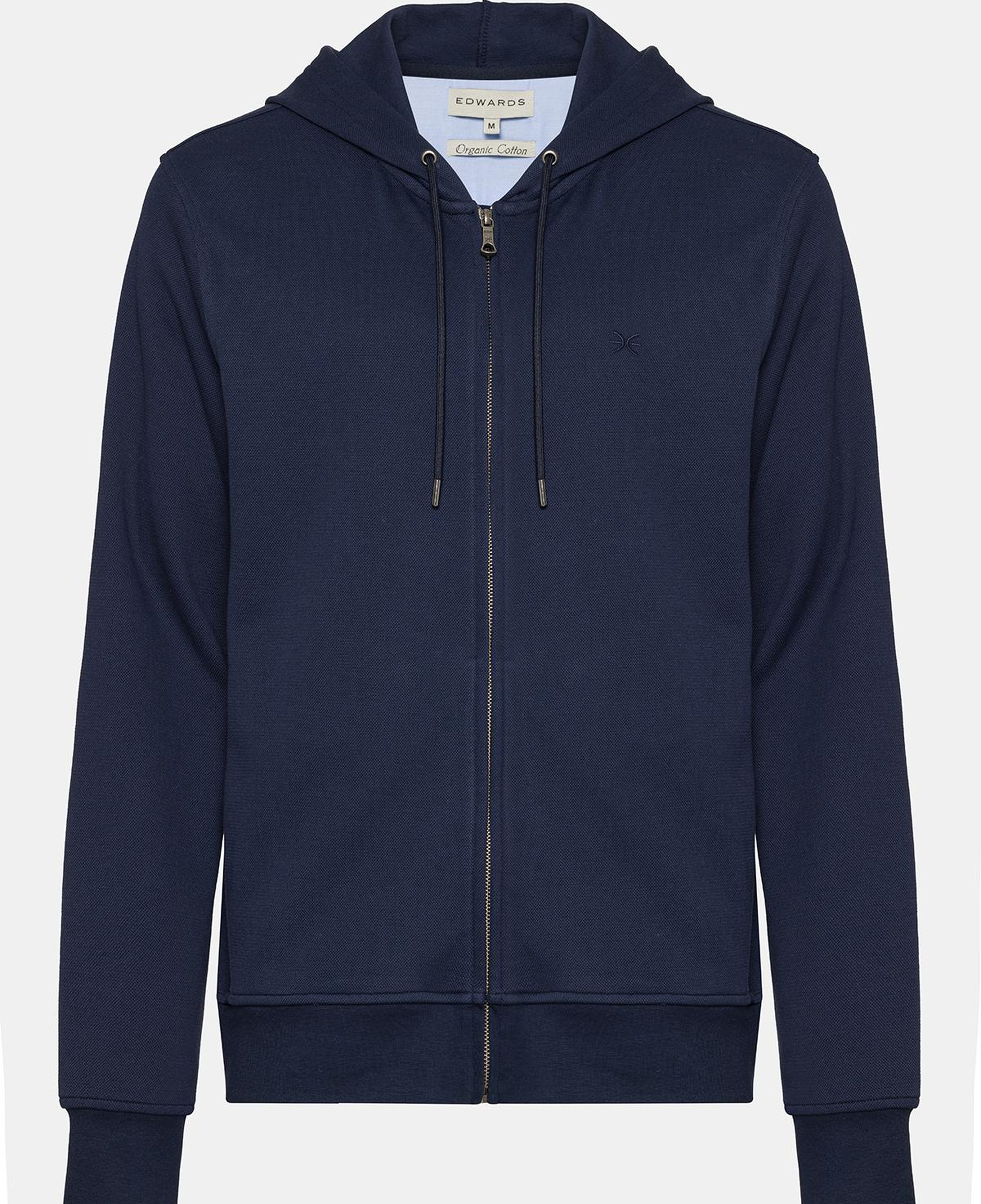 Erkek Lacivert Tam Fermuarlı Organik Pamuklu Kapüşonlu Sweatshirt