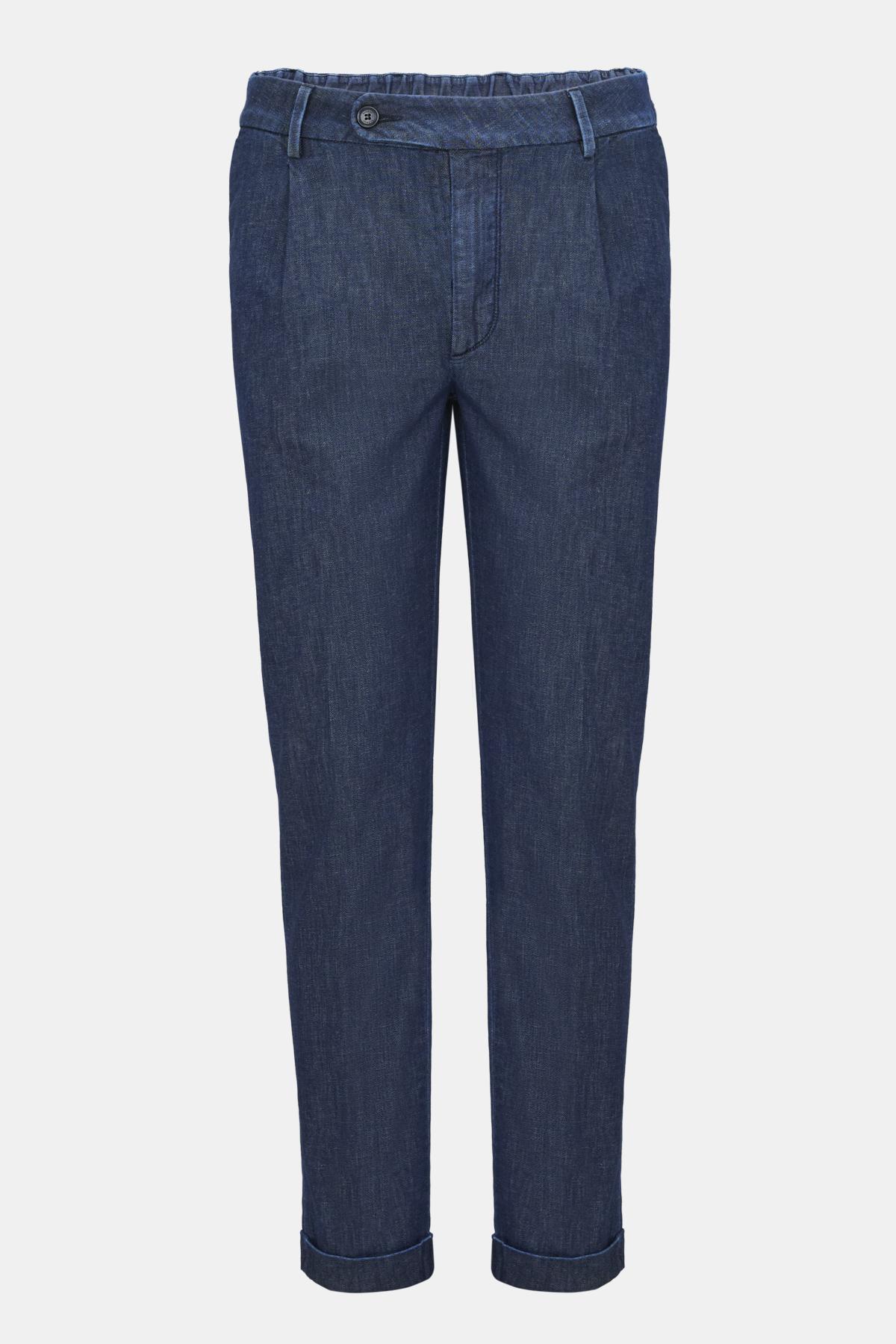Erkek Lacivert Keten Karışımlı Jean Pantolon