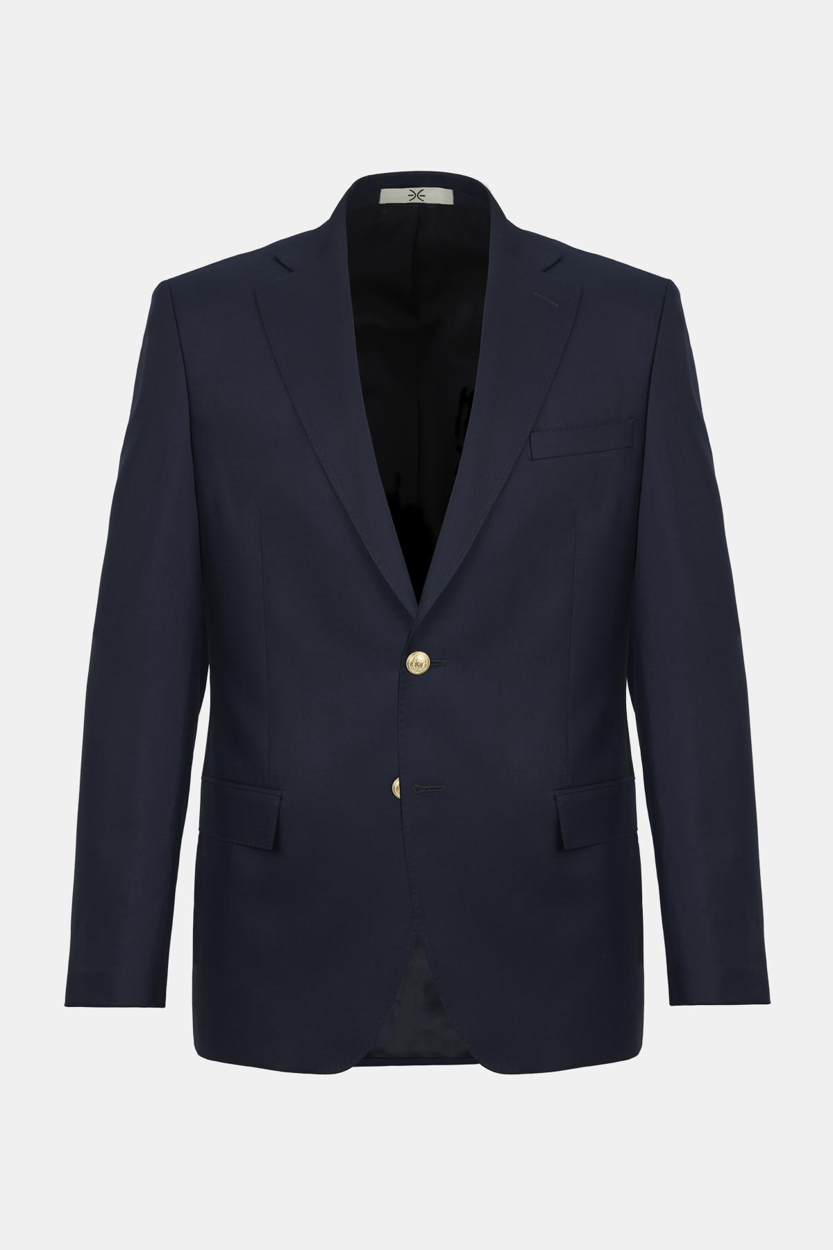 Erkek Lacivert Loro Piana 170's Kumaşıyla Üretilmiş Blazer Ceket