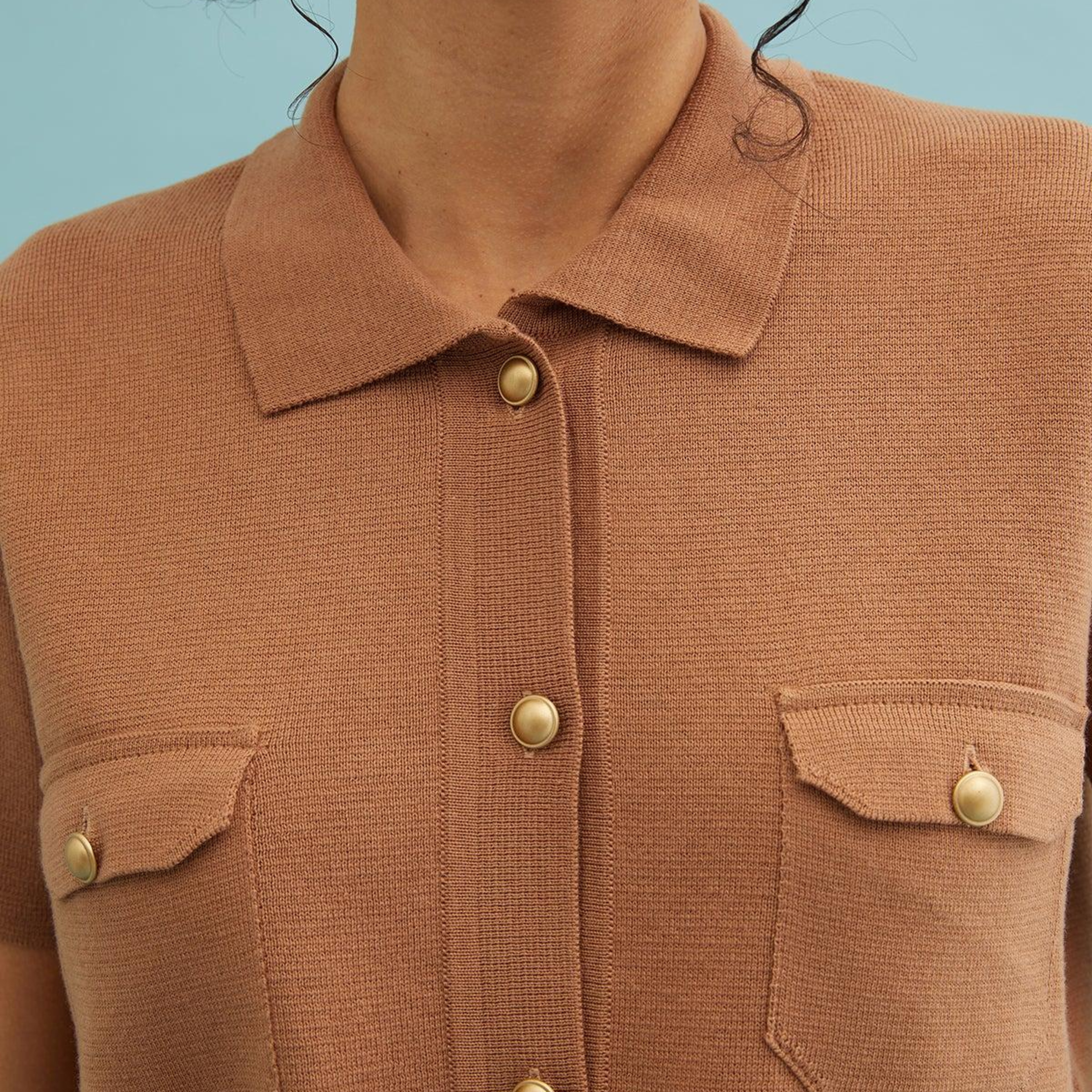 Bej Katia Polo Yaka Kısa Kollu Hırka