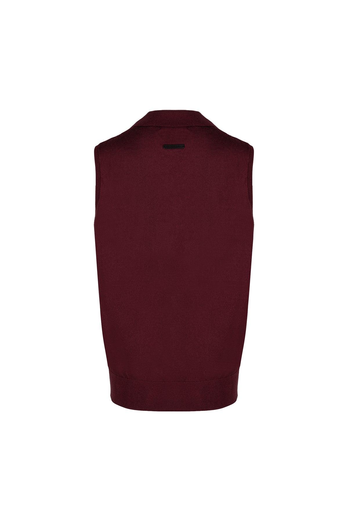 Bordo Chloe İpek Kaşmir Kolsuz Triko Polo