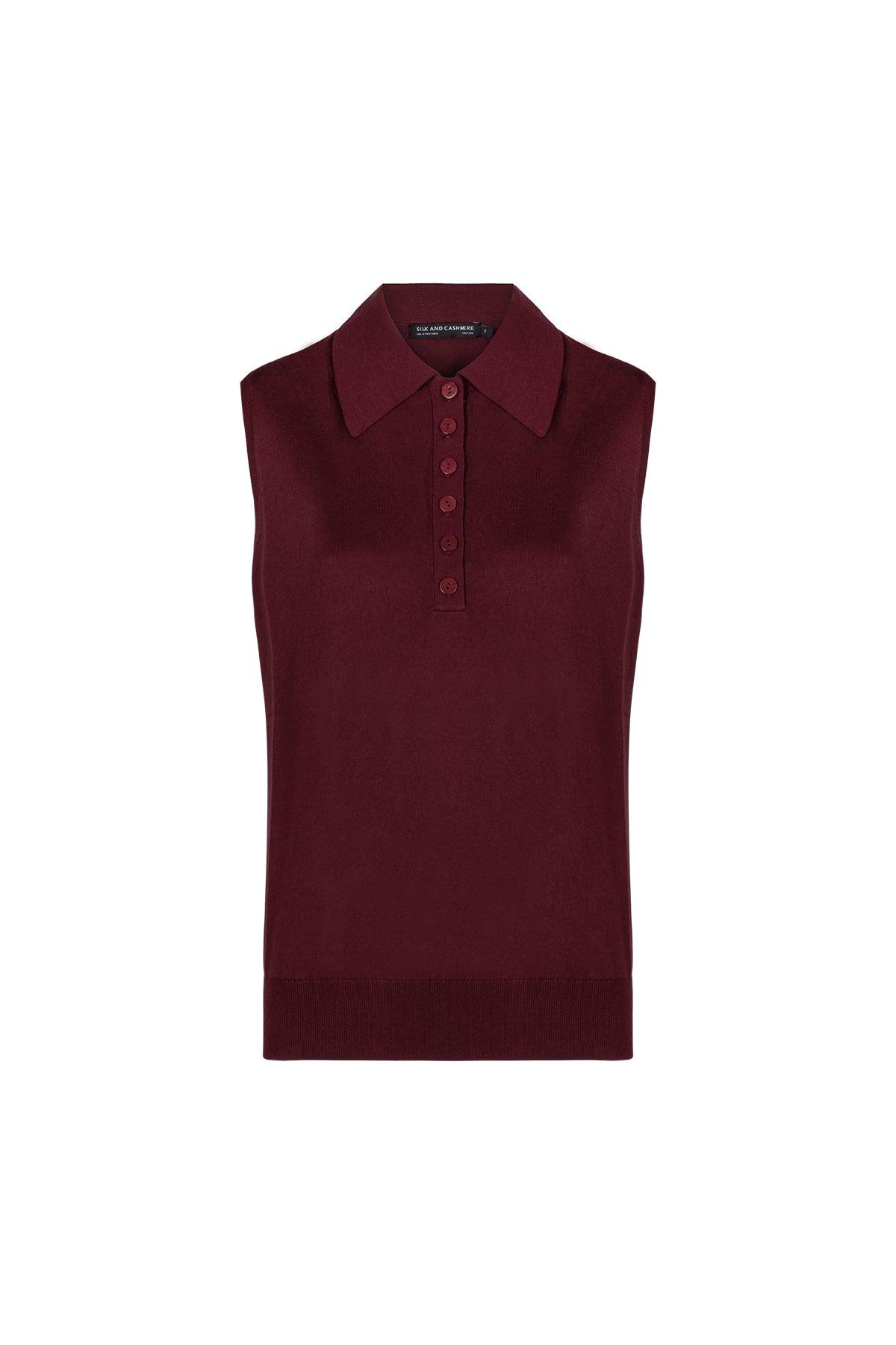 Bordo Chloe İpek Kaşmir Kolsuz Triko Polo