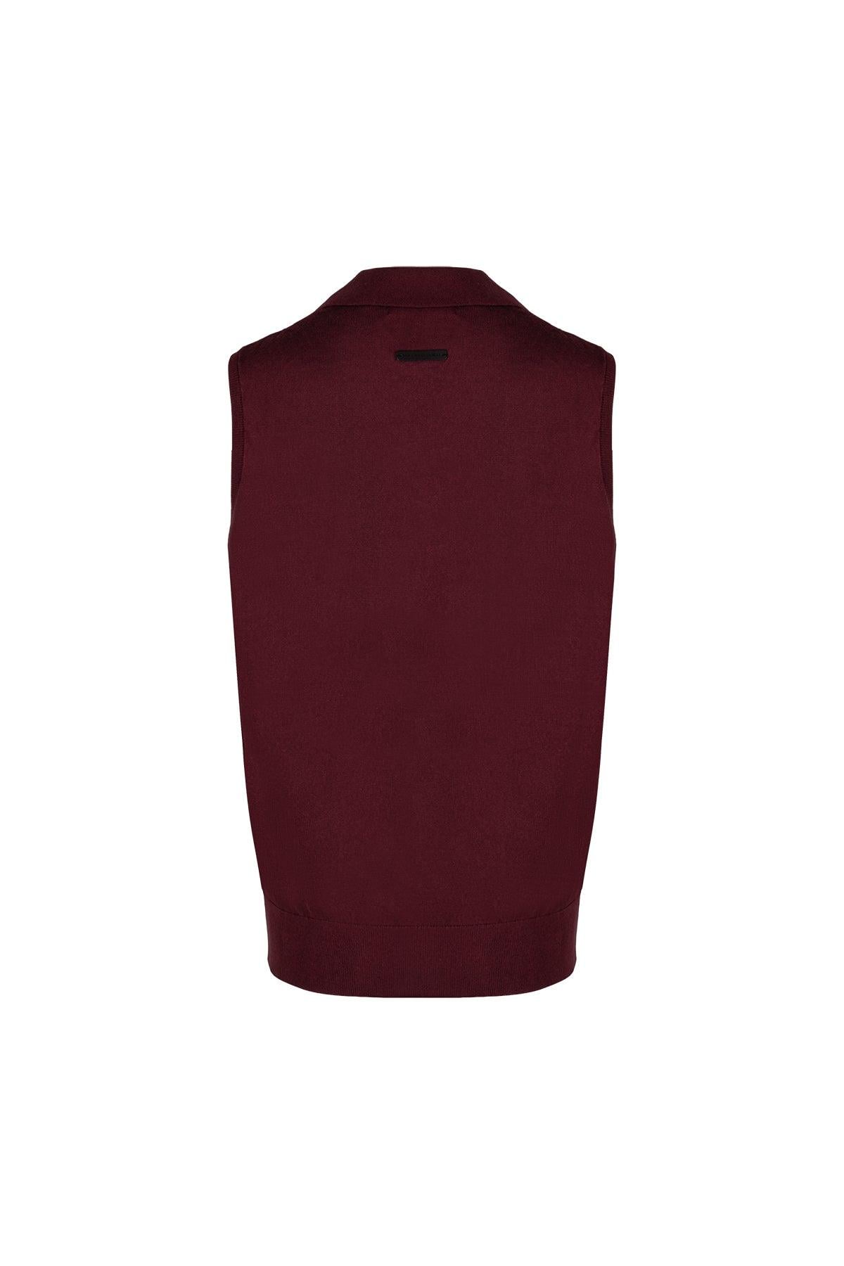 Bordo Chloe İpek Kaşmir Kolsuz Triko Polo