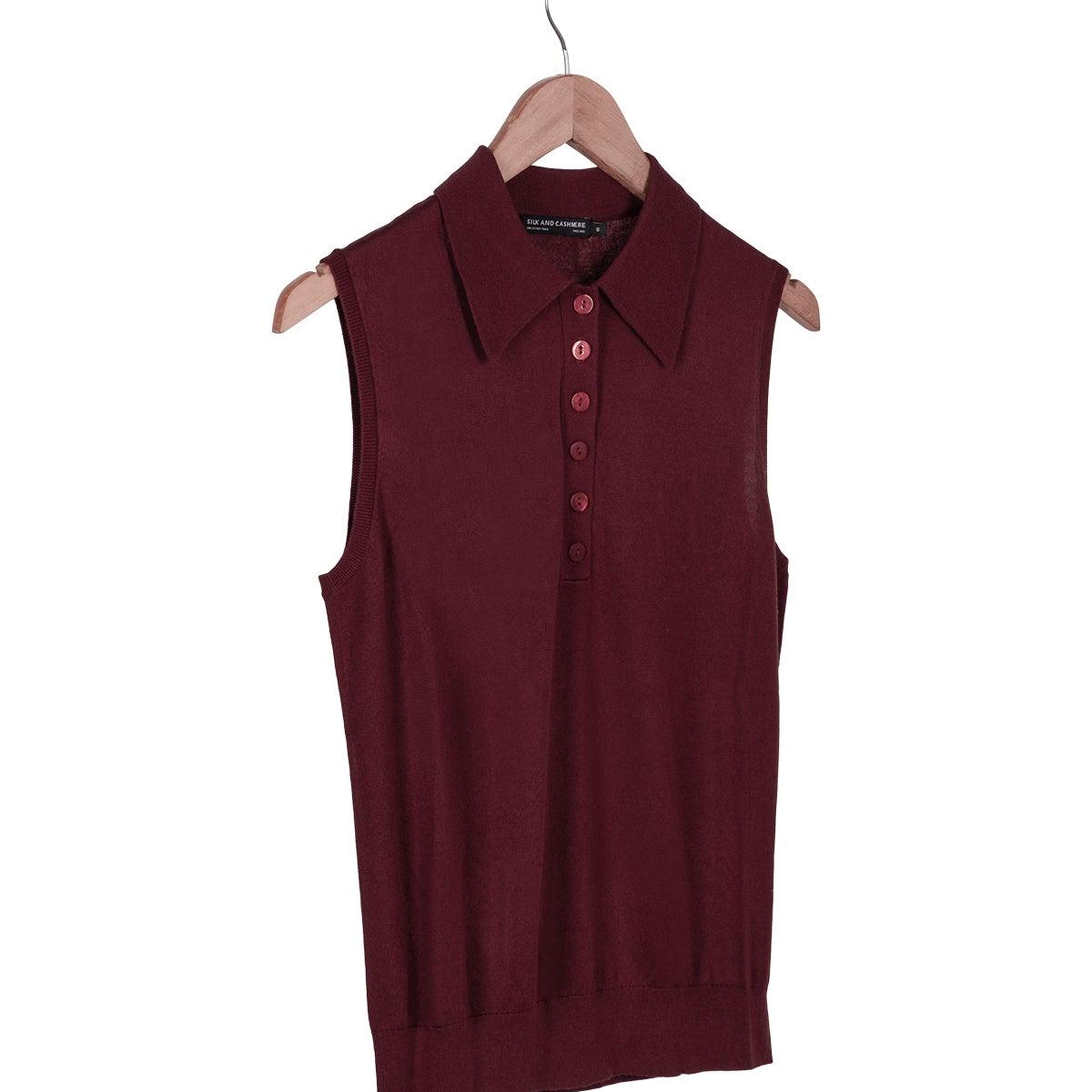 Bordo Chloe İpek Kaşmir Kolsuz Triko Polo