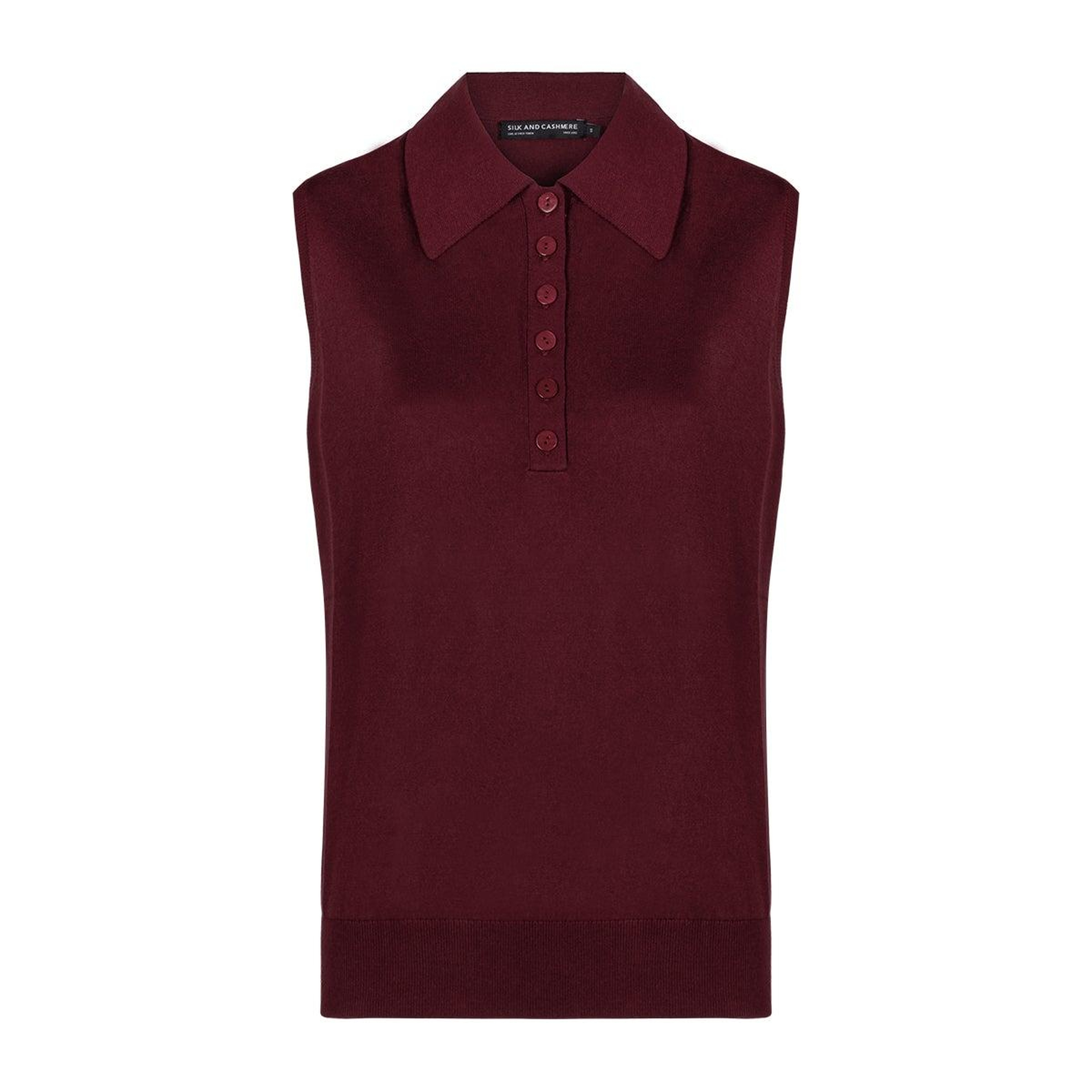 Bordo Chloe İpek Kaşmir Kolsuz Triko Polo