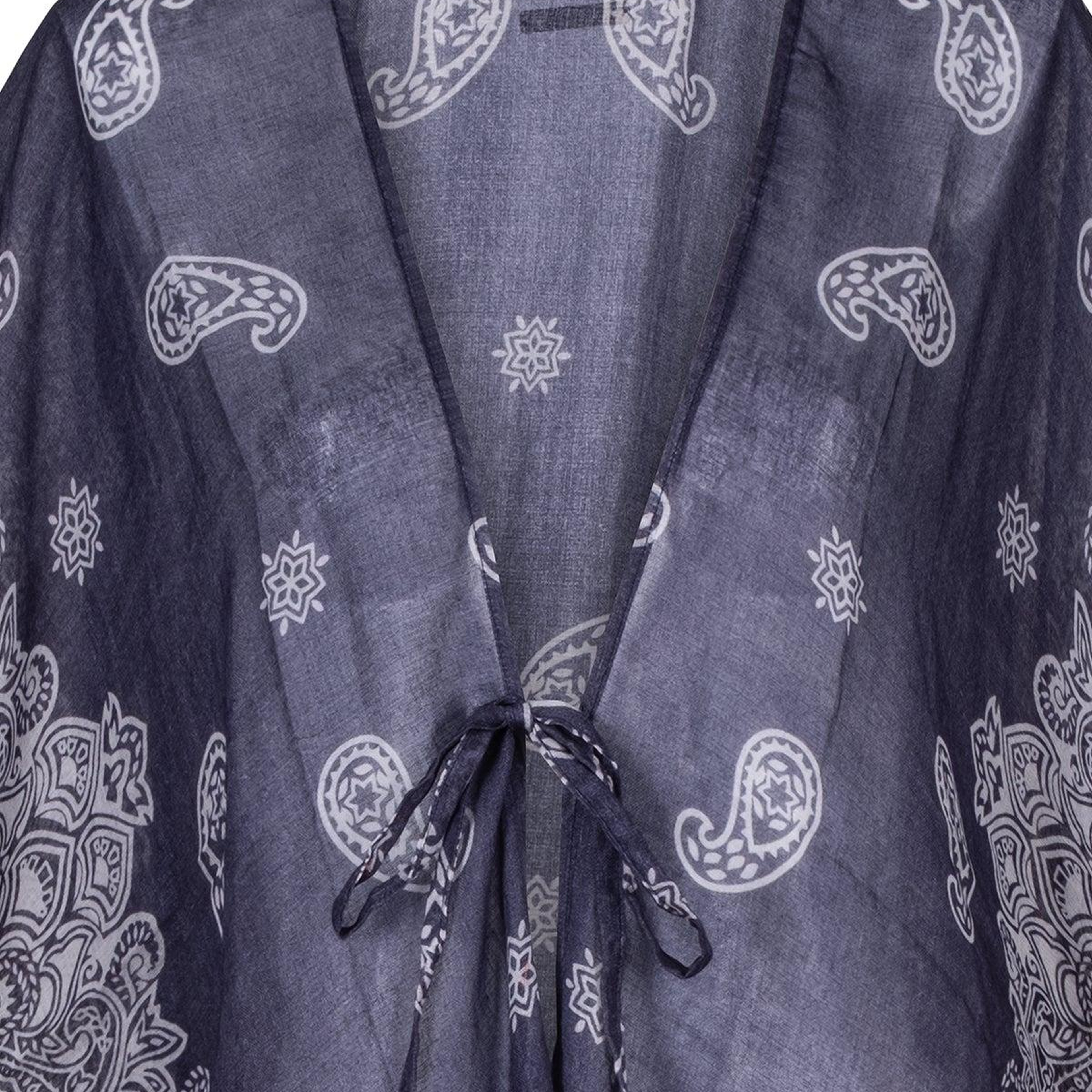 Lacivert Isla İpekli Baskılı Kimono
