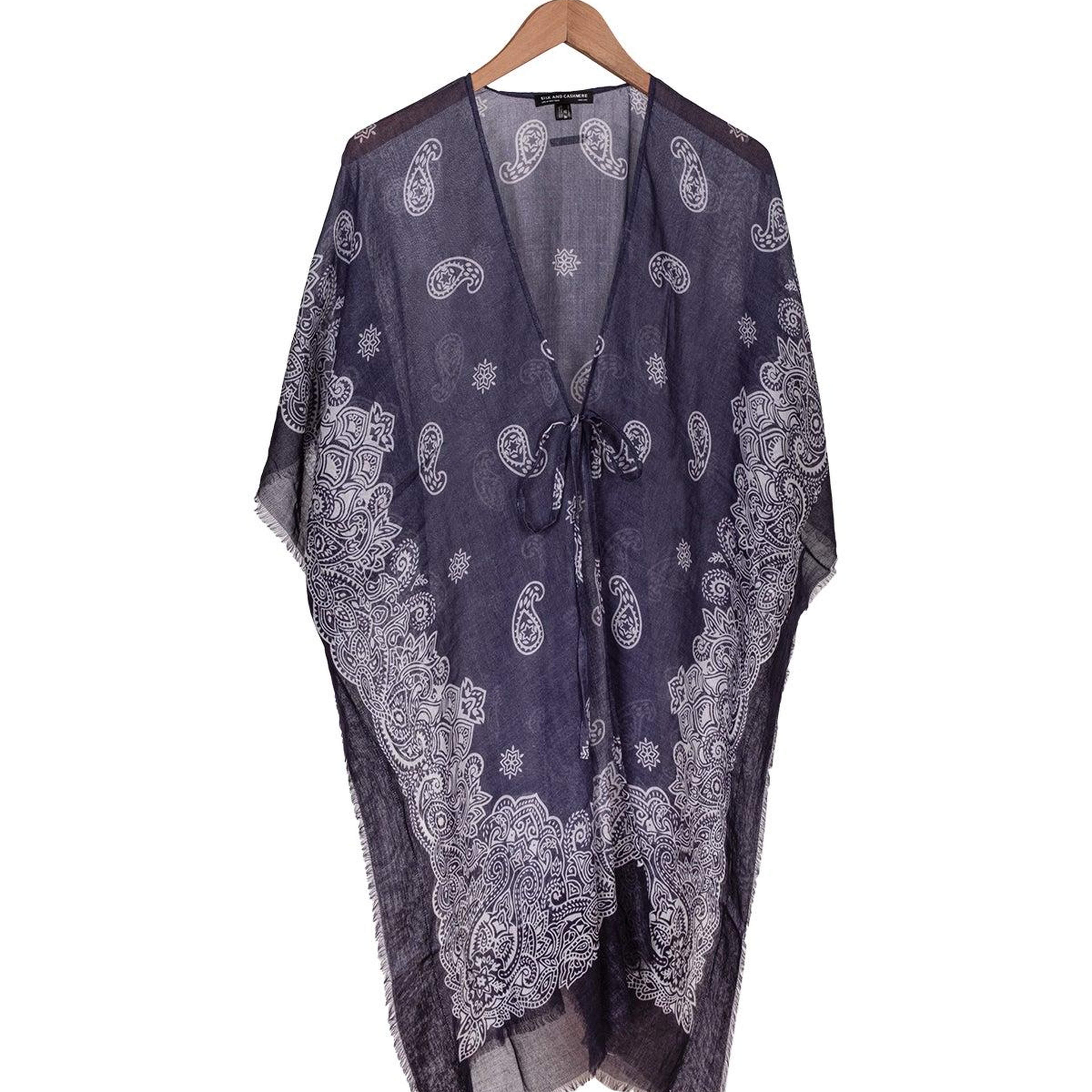 Lacivert Isla İpekli Baskılı Kimono