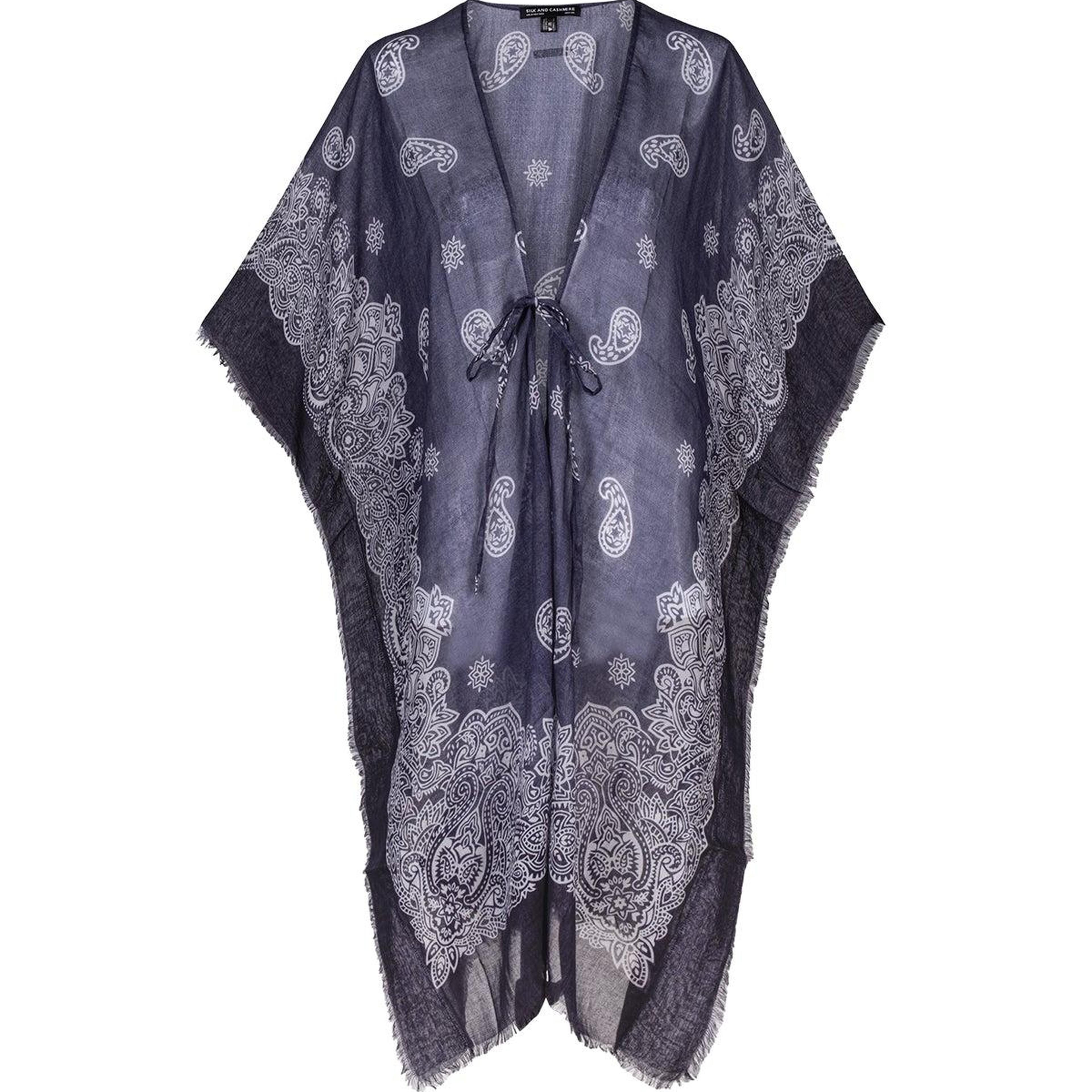 Lacivert Isla İpekli Baskılı Kimono
