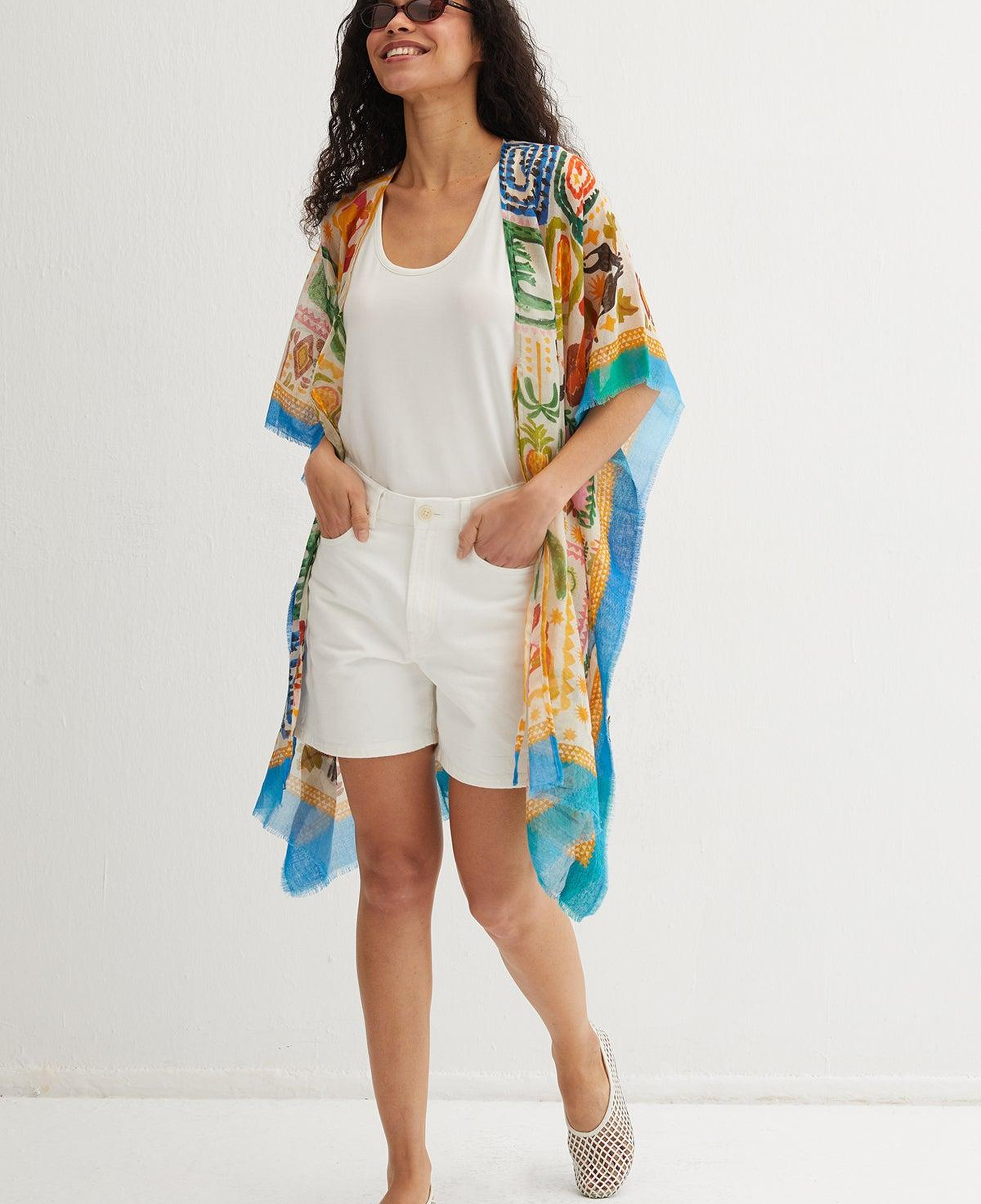 Sarı Isla İpekli Baskılı Kimono
